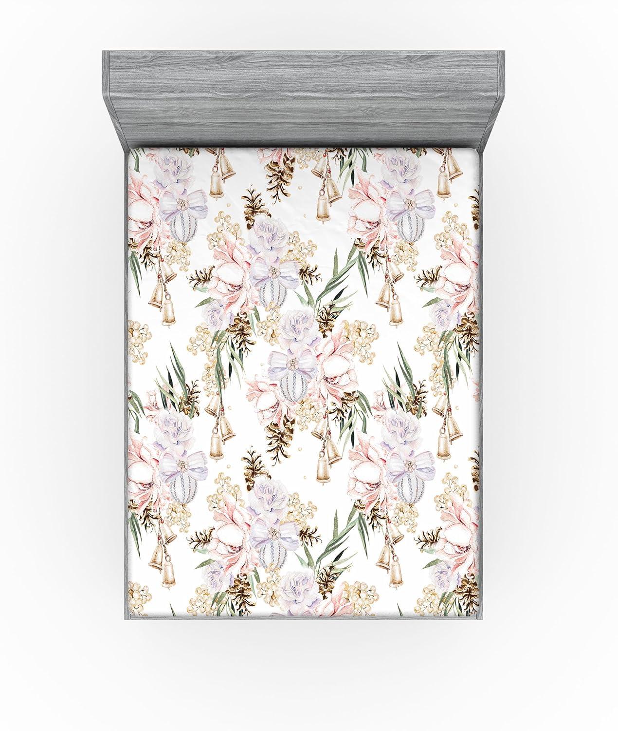 imageAmbesonne Floral Fitted Sheet Valentines Day Romantic Concept Watercolor Hydrangeas Roses Birds Decorative Soft Bedding AllRound Elastic Pocket California King Soft Pink Pistachio GreenPale Ceil Blue Green