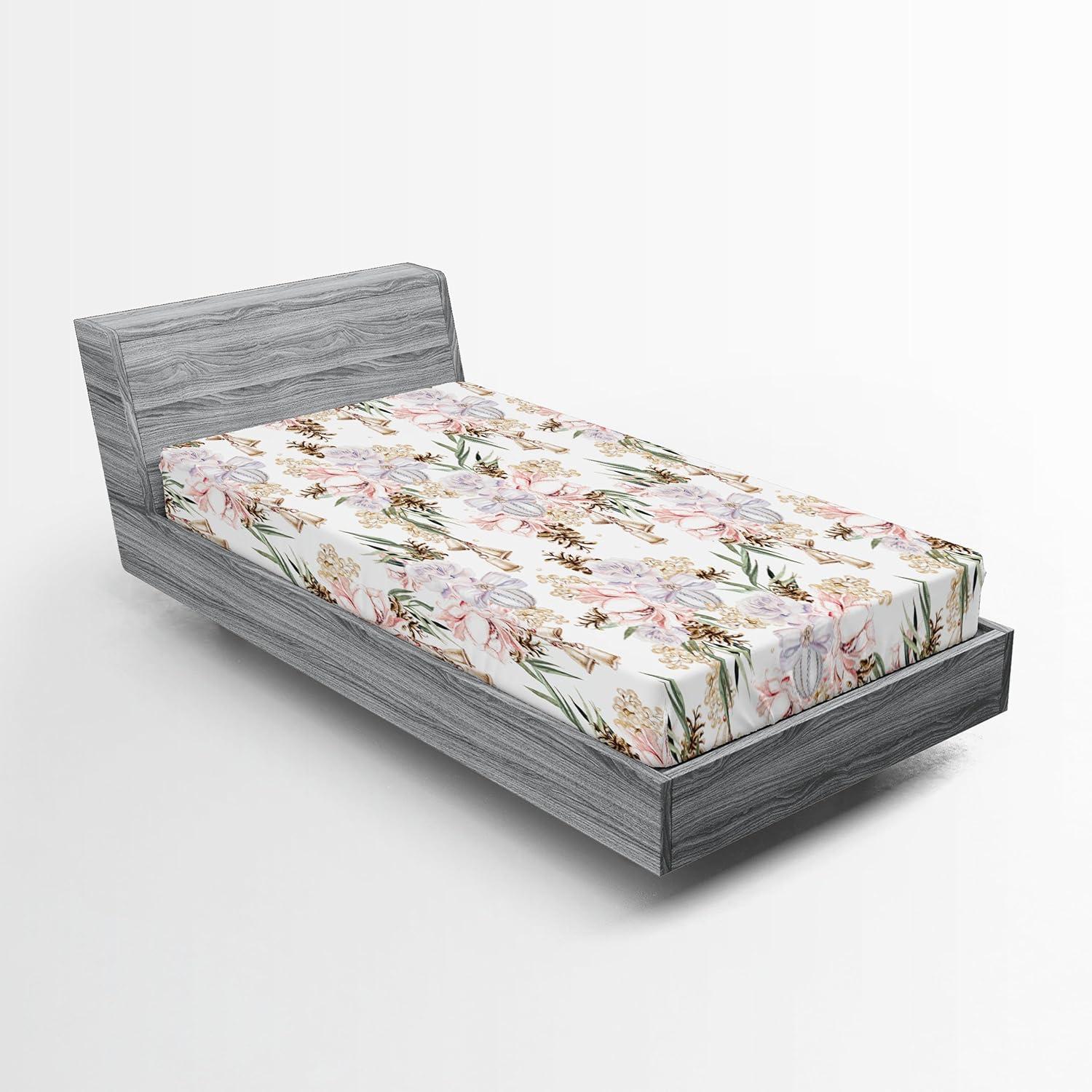 imageAmbesonne Floral Fitted Sheet Valentines Day Romantic Concept Watercolor Hydrangeas Roses Birds Decorative Soft Bedding AllRound Elastic Pocket California King Soft Pink Pistachio GreenPale Ceil Blue Green