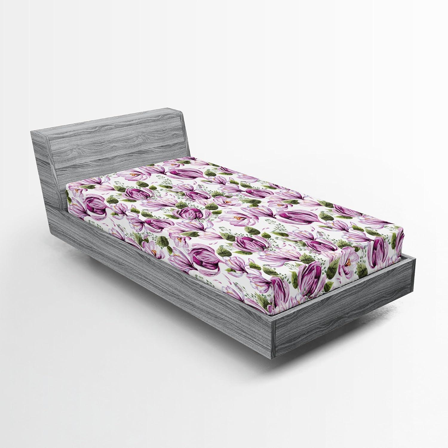 imageAmbesonne Floral Fitted Sheet Valentines Day Romantic Concept Watercolor Hydrangeas Roses Birds Decorative Soft Bedding AllRound Elastic Pocket California King Soft Pink Pistachio GreenPale Fuchsia Reseda Green