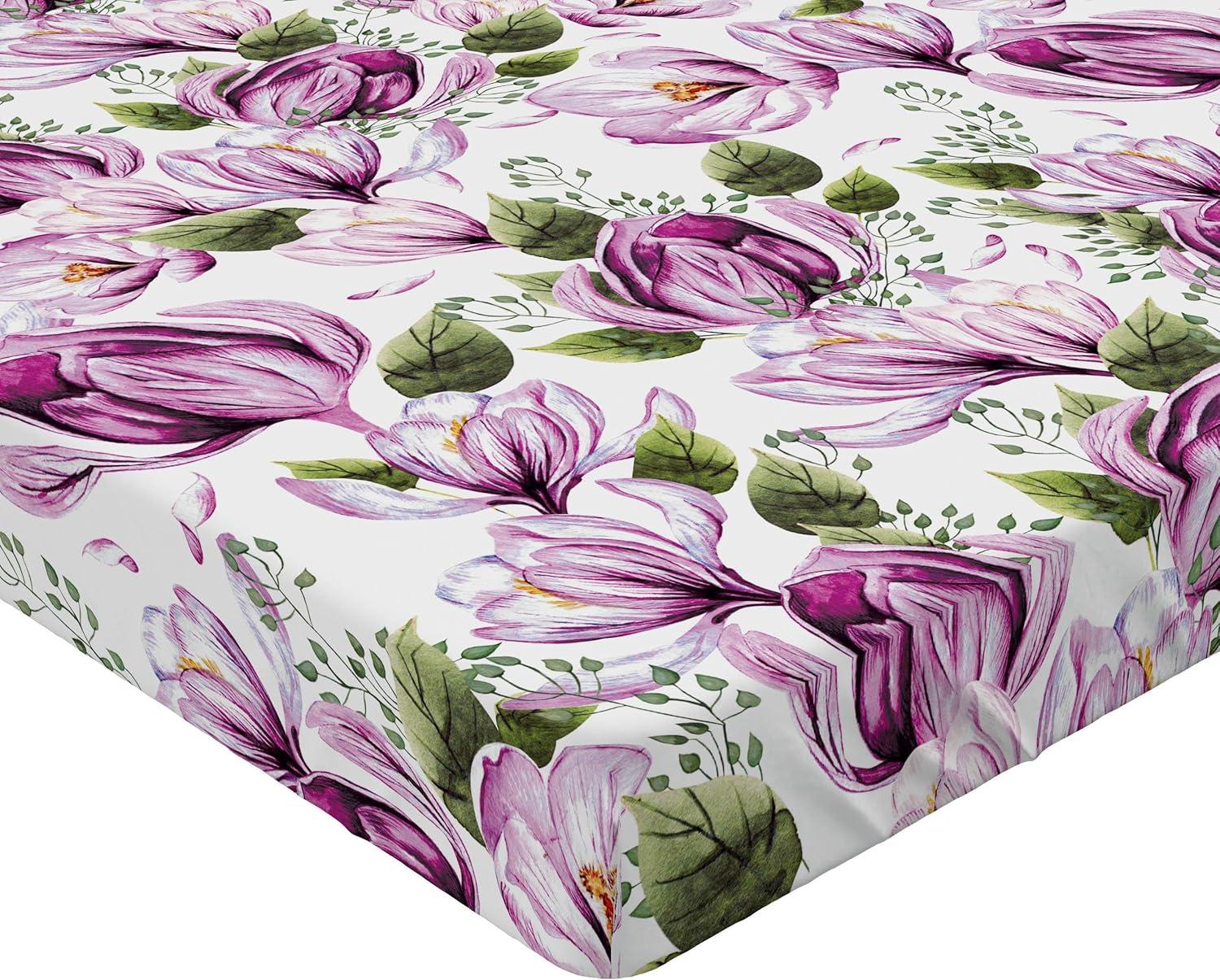 imageAmbesonne Floral Fitted Sheet Valentines Day Romantic Concept Watercolor Hydrangeas Roses Birds Decorative Soft Bedding AllRound Elastic Pocket California King Soft Pink Pistachio GreenPale Fuchsia Reseda Green