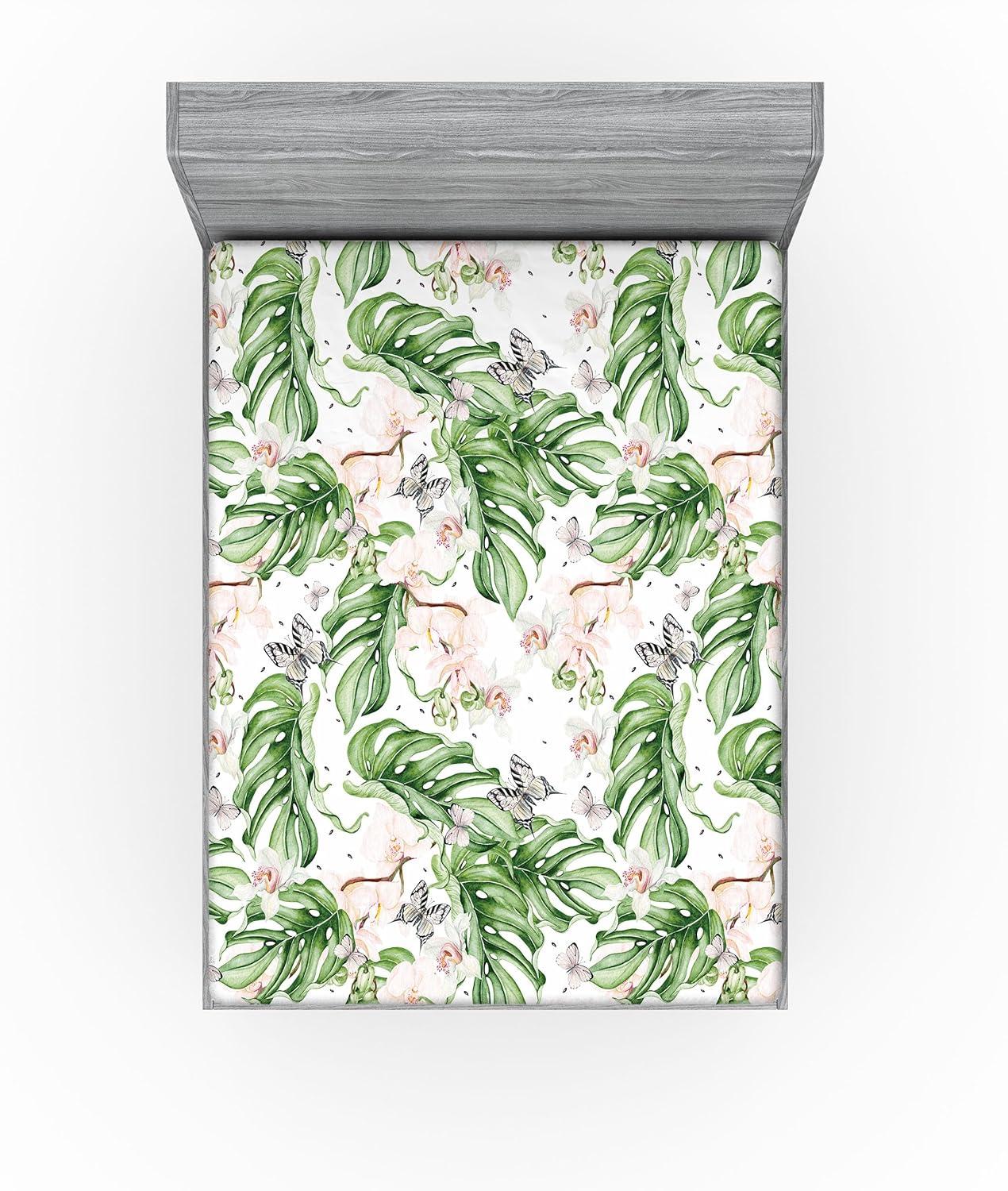 imageAmbesonne Floral Fitted Sheet Valentines Day Romantic Concept Watercolor Hydrangeas Roses Birds Decorative Soft Bedding AllRound Elastic Pocket California King Soft Pink Pistachio GreenReseda Green and Pale Rose