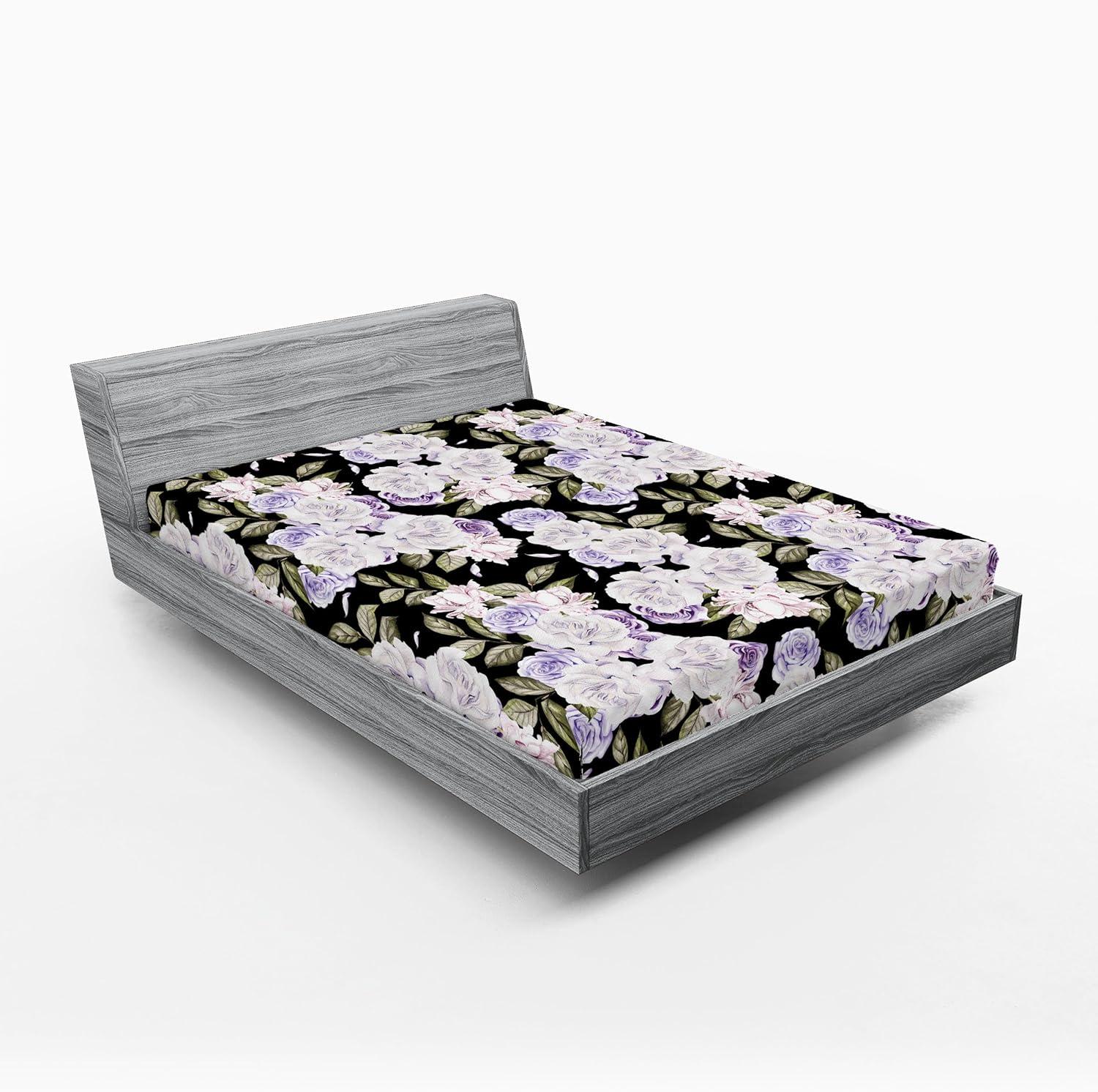imageAmbesonne Floral Fitted Sheet Valentines Day Romantic Concept Watercolor Hydrangeas Roses Birds Decorative Soft Bedding AllRound Elastic Pocket California King Soft Pink Pistachio GreenLavender Blue Green