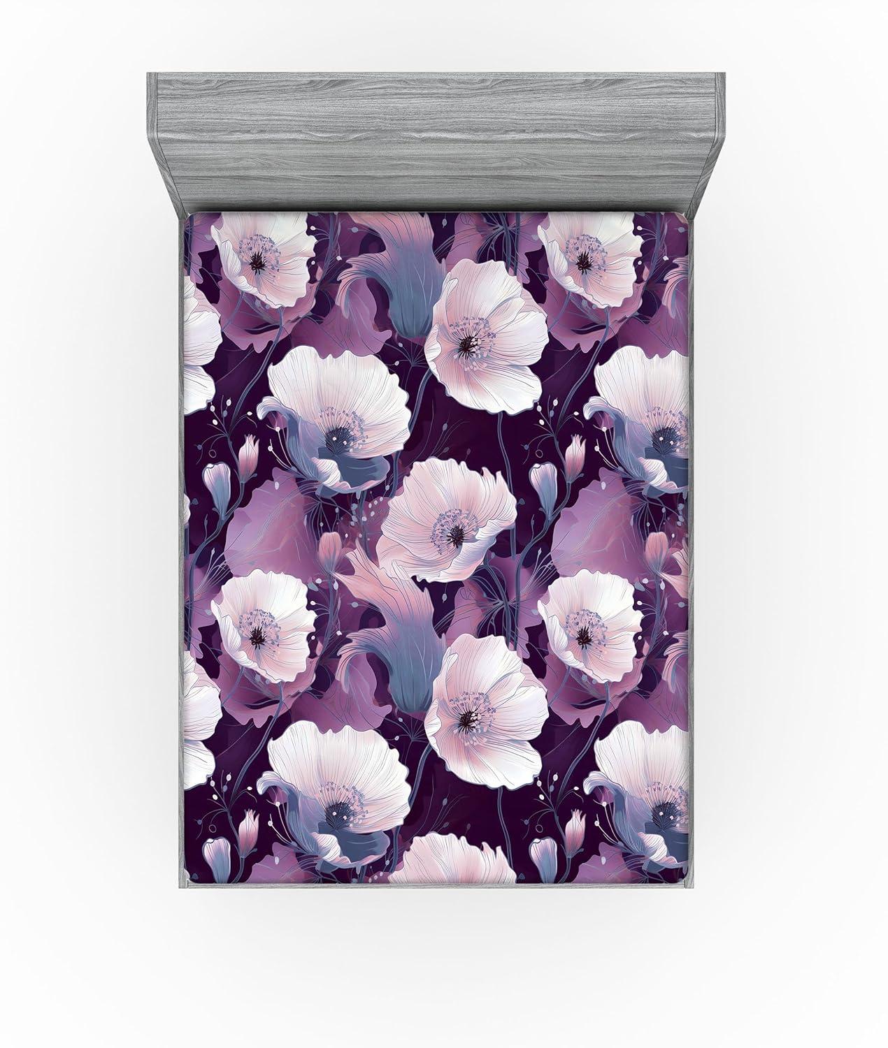 imageAmbesonne Floral Fitted Sheet Valentines Day Romantic Concept Watercolor Hydrangeas Roses Birds Decorative Soft Bedding AllRound Elastic Pocket California King Soft Pink Pistachio GreenLilac Pale Fuchsia Plum