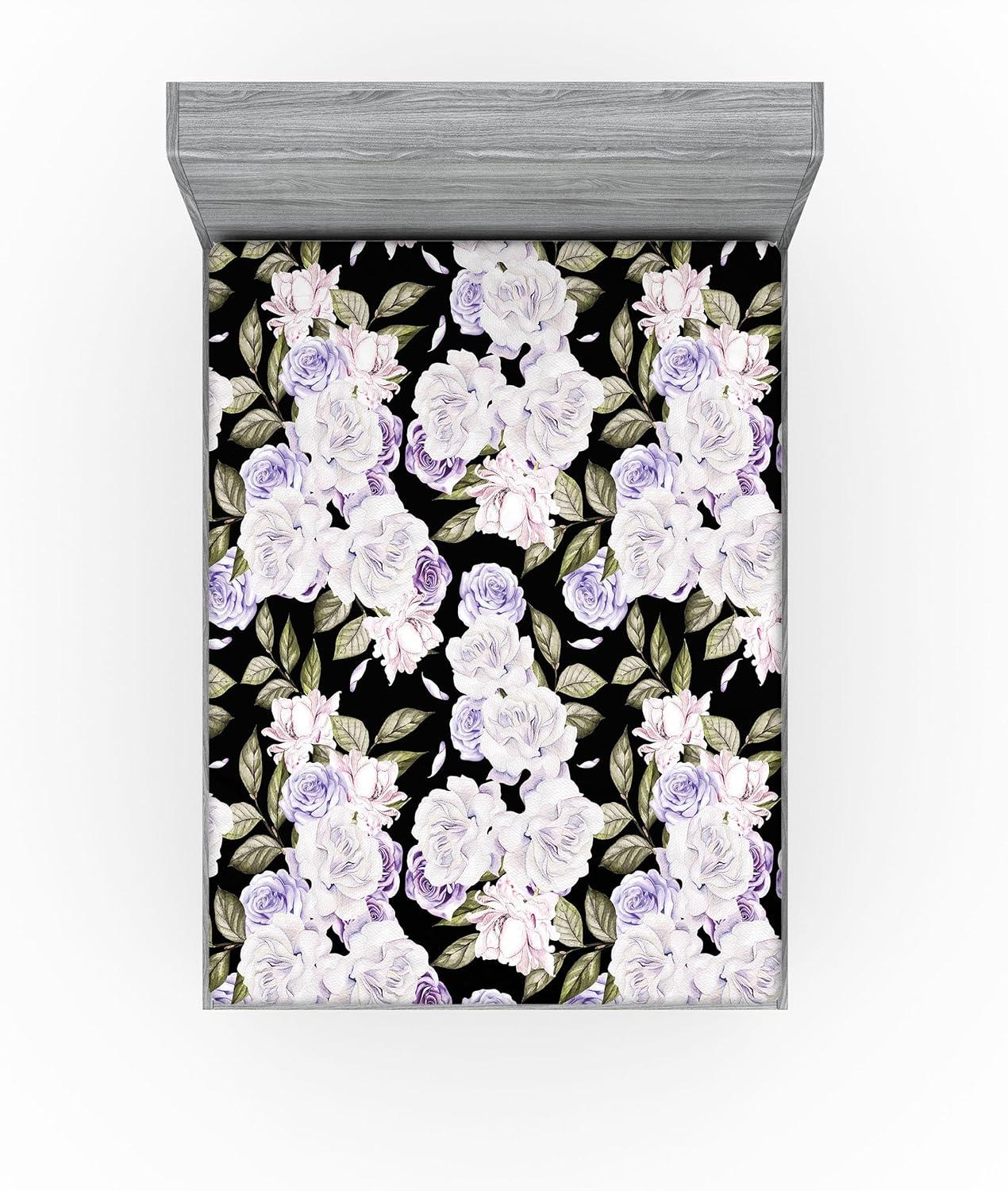 imageAmbesonne Floral Fitted Sheet Valentines Day Romantic Concept Watercolor Hydrangeas Roses Birds Decorative Soft Bedding AllRound Elastic Pocket California King Soft Pink Pistachio GreenLavender Blue Green
