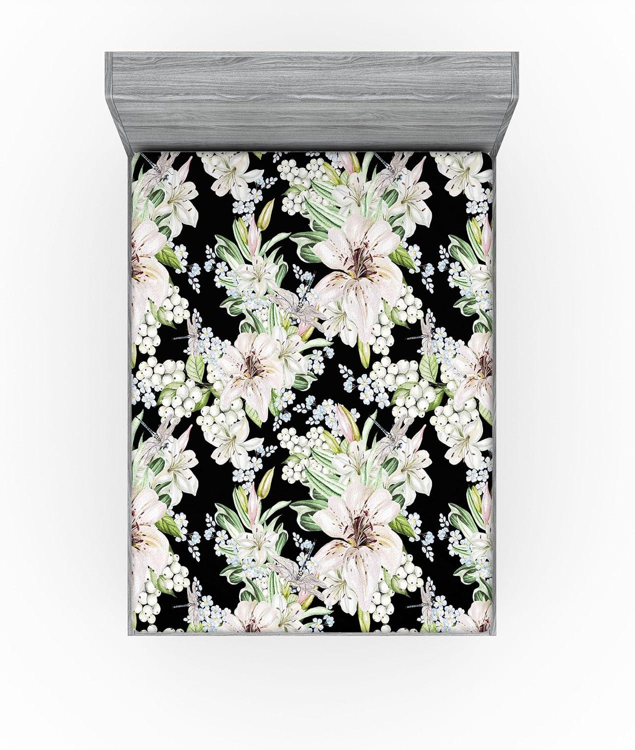 imageAmbesonne Floral Fitted Sheet Valentines Day Romantic Concept Watercolor Hydrangeas Roses Birds Decorative Soft Bedding AllRound Elastic Pocket California King Soft Pink Pistachio GreenLaurel Green Black White