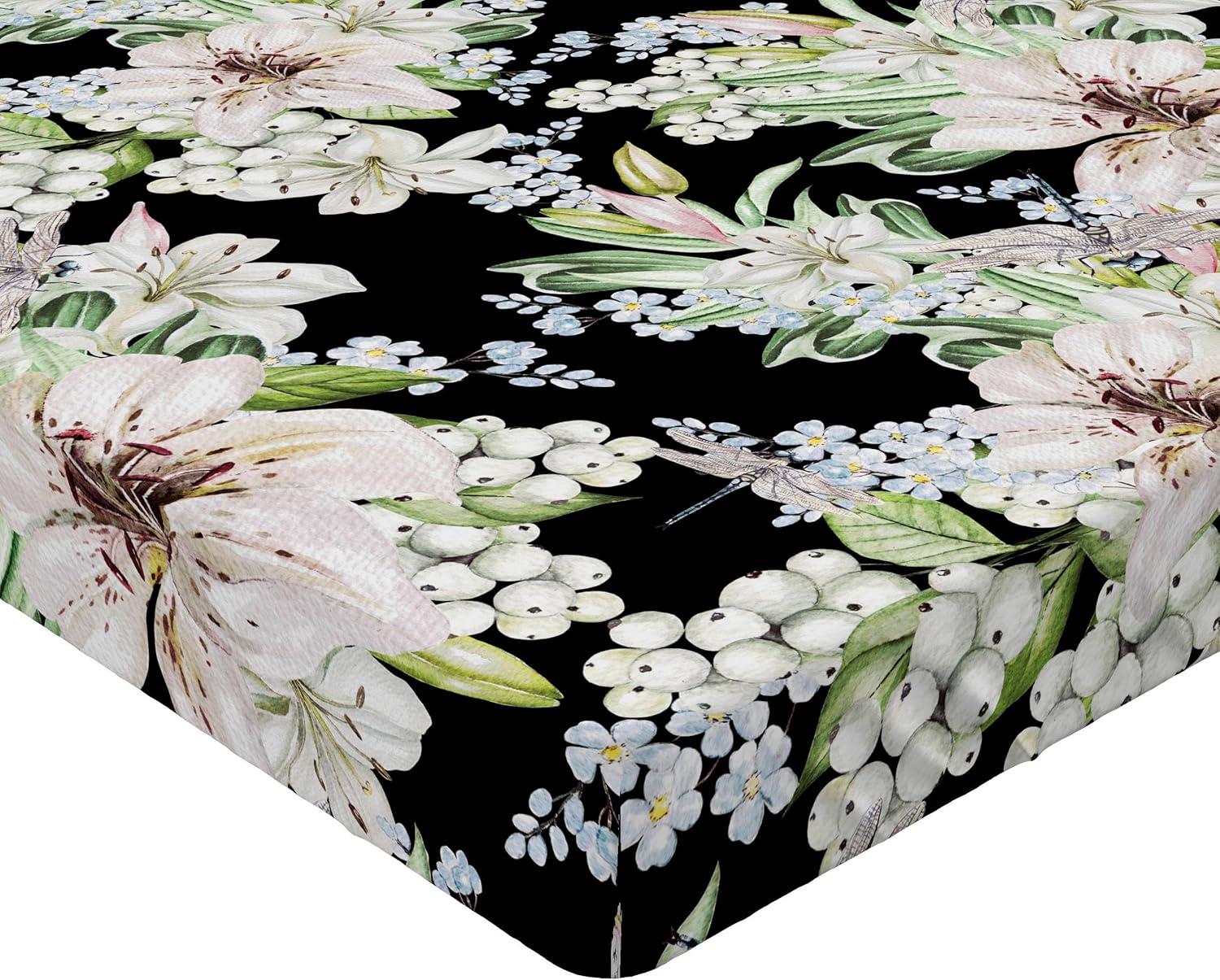 imageAmbesonne Floral Fitted Sheet Valentines Day Romantic Concept Watercolor Hydrangeas Roses Birds Decorative Soft Bedding AllRound Elastic Pocket California King Soft Pink Pistachio GreenLaurel Green Black White