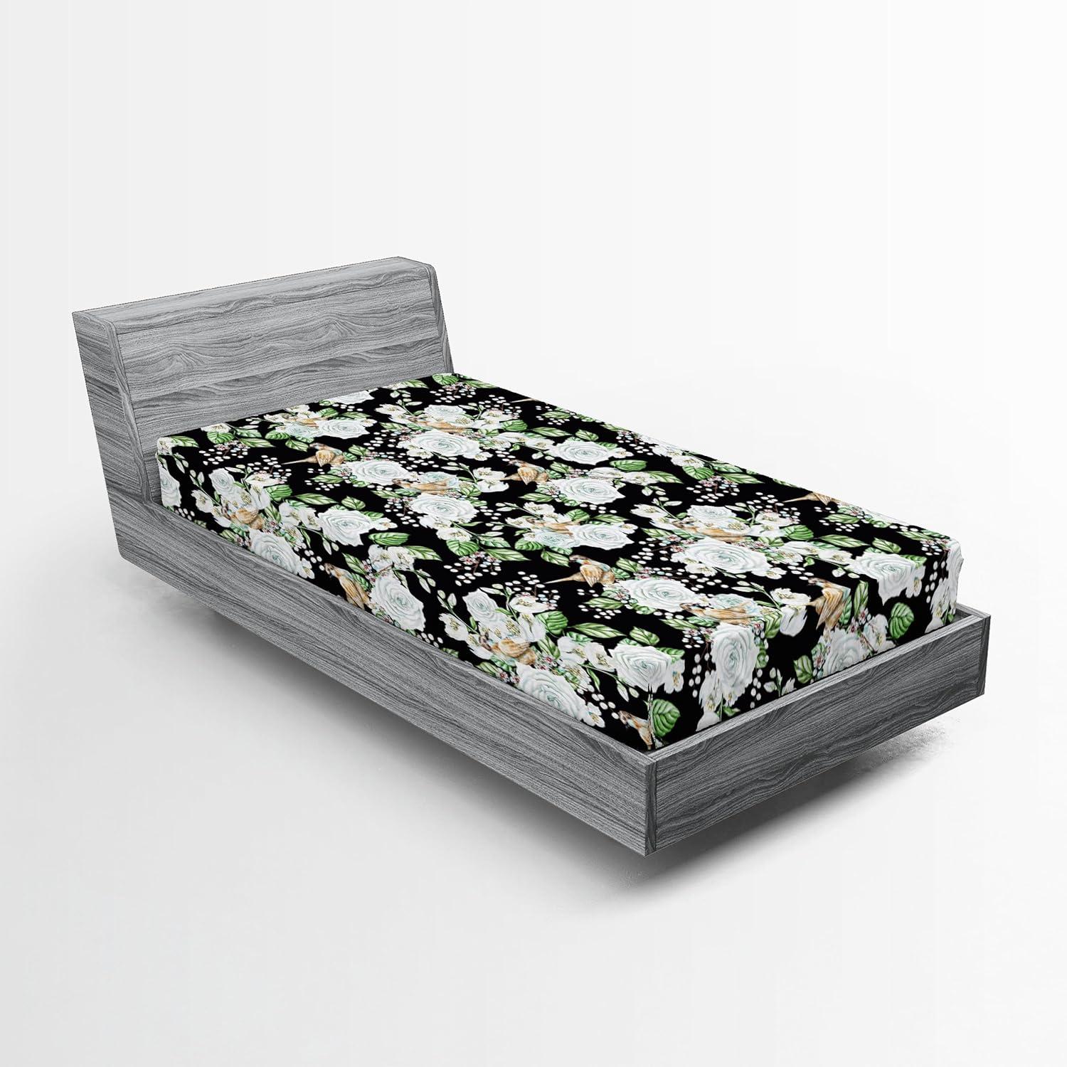 imageAmbesonne Floral Fitted Sheet Valentines Day Romantic Concept Watercolor Hydrangeas Roses Birds Decorative Soft Bedding AllRound Elastic Pocket California King Soft Pink Pistachio GreenSea Green Pastel Brown