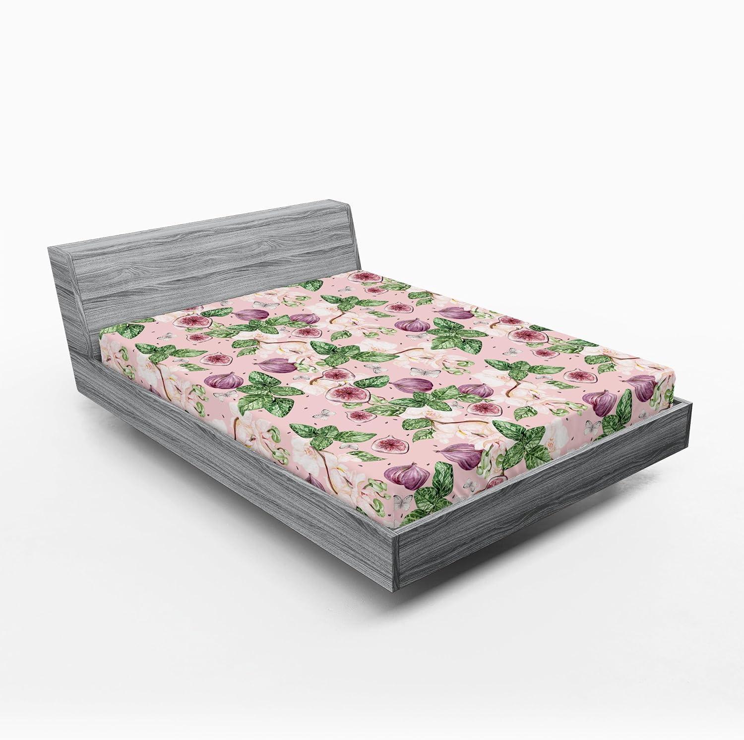 imageAmbesonne Floral Fitted Sheet Valentines Day Romantic Concept Watercolor Hydrangeas Roses Birds Decorative Soft Bedding AllRound Elastic Pocket California King Soft Pink Pistachio GreenFern Green Lilac and Blush