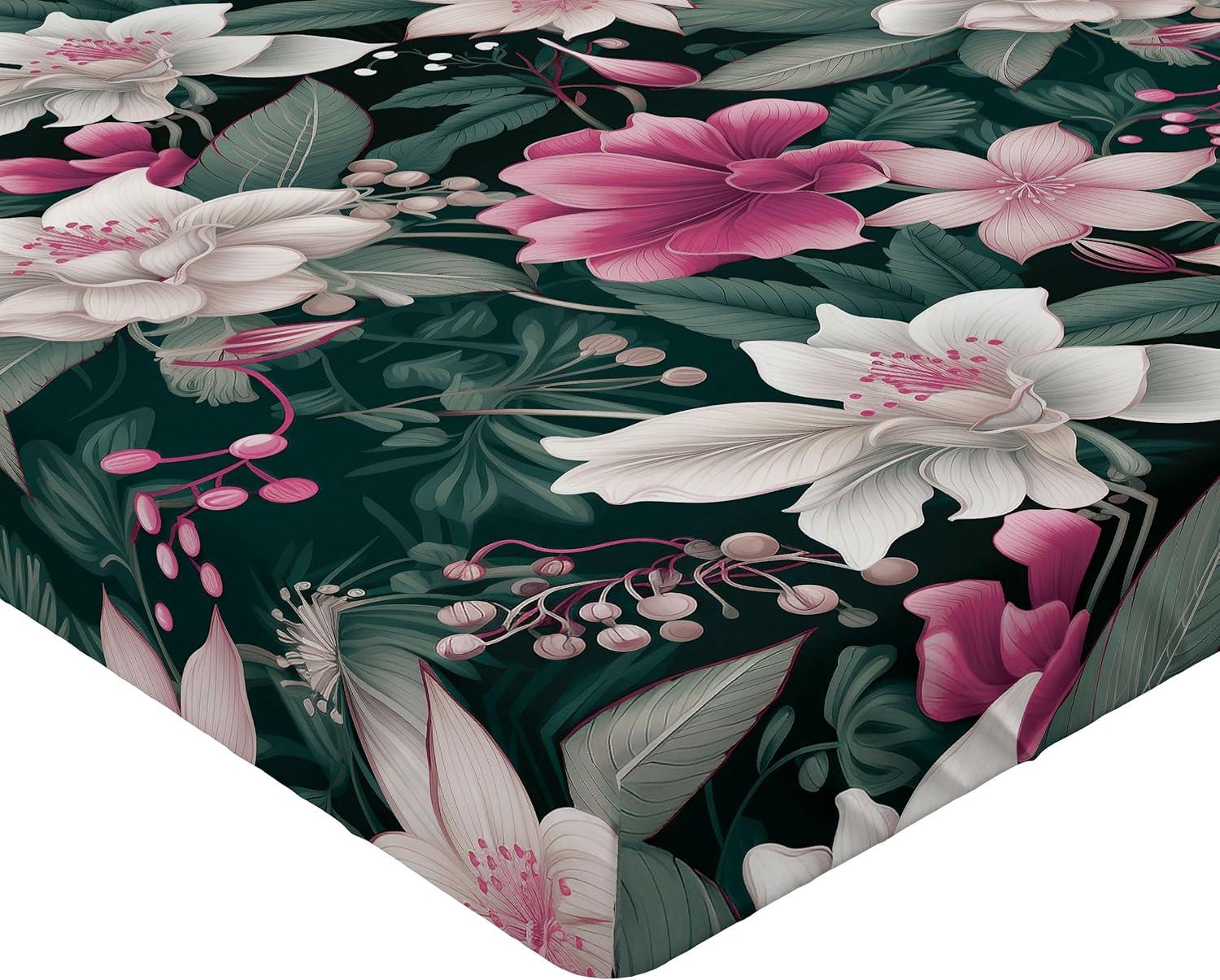 imageAmbesonne Floral Fitted Sheet Valentines Day Romantic Concept Watercolor Hydrangeas Roses Birds Decorative Soft Bedding AllRound Elastic Pocket California King Soft Pink Pistachio GreenPink Laurel Green White