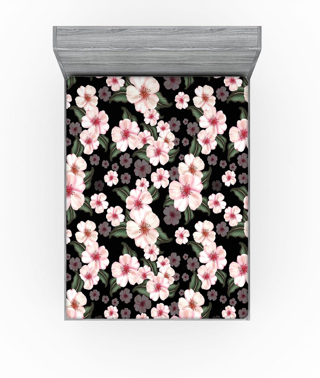 imageAmbesonne Floral Fitted Sheet Valentines Day Romantic Concept Watercolor Hydrangeas Roses Birds Decorative Soft Bedding AllRound Elastic Pocket California King Soft Pink Pistachio GreenBlush Reseda Green