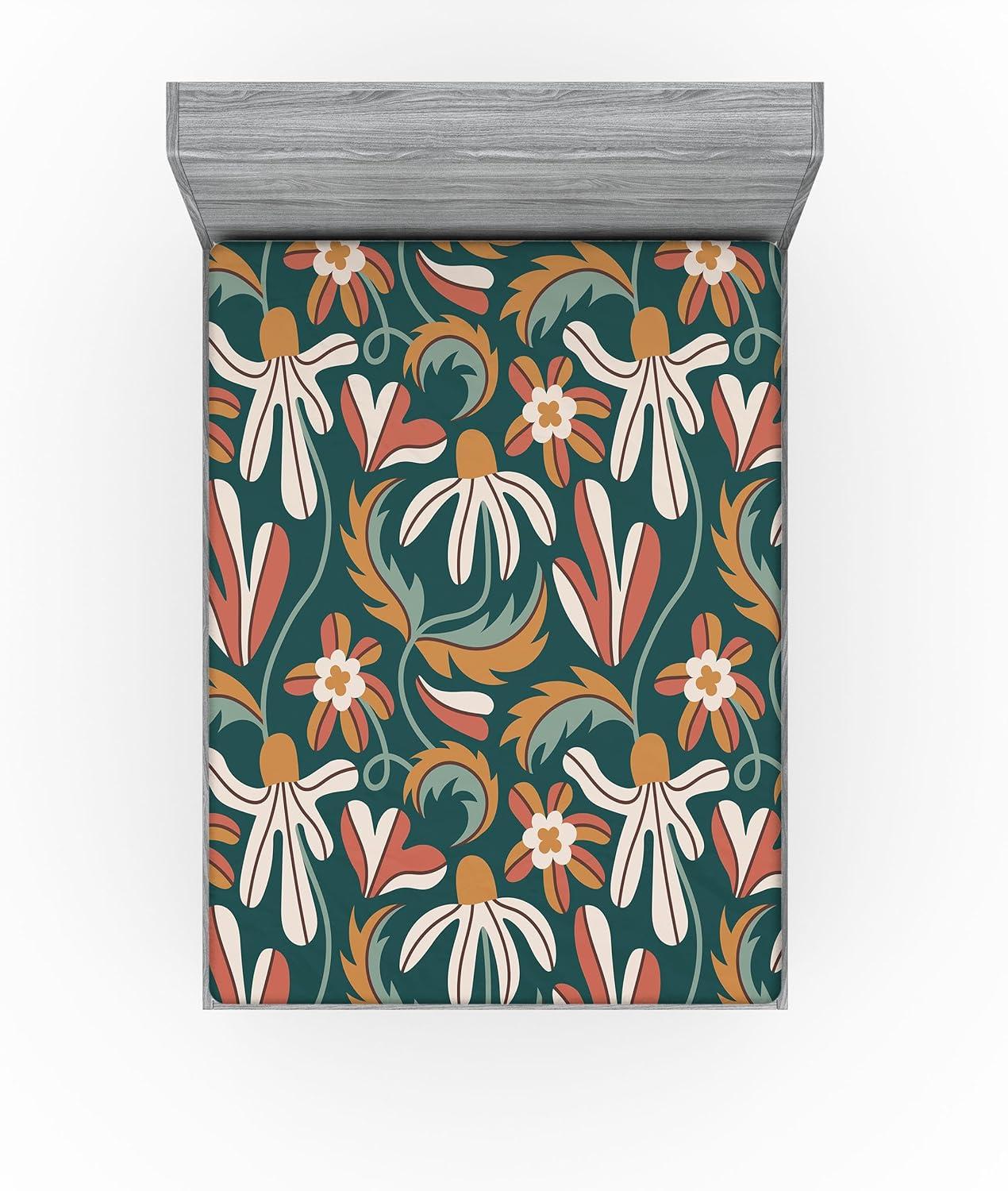 imageAmbesonne Floral Fitted Sheet Valentines Day Romantic Concept Watercolor Hydrangeas Roses Birds Decorative Soft Bedding AllRound Elastic Pocket California King Soft Pink Pistachio GreenPale Rust Grey Teal and Amber