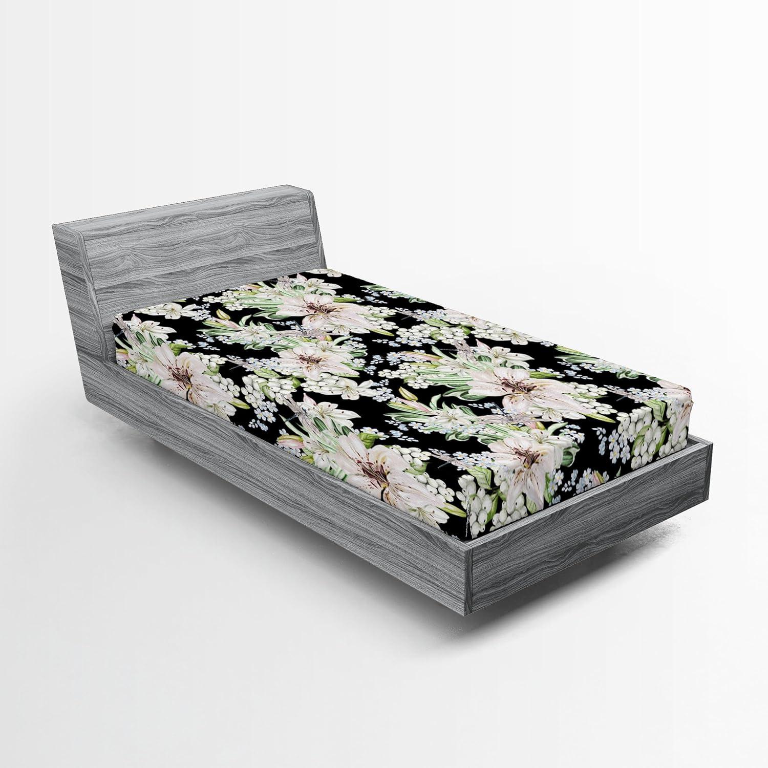 imageAmbesonne Floral Fitted Sheet Valentines Day Romantic Concept Watercolor Hydrangeas Roses Birds Decorative Soft Bedding AllRound Elastic Pocket California King Soft Pink Pistachio GreenLaurel Green Black White