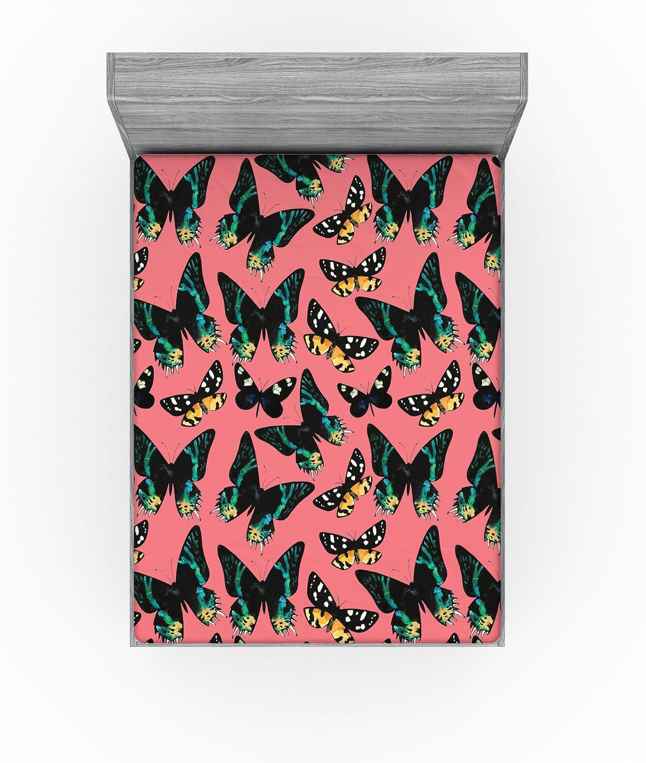 imageAmbesonne Floral Fitted Sheet Valentines Day Romantic Concept Watercolor Hydrangeas Roses Birds Decorative Soft Bedding AllRound Elastic Pocket California King Soft Pink Pistachio GreenPastel Pink Forest Green