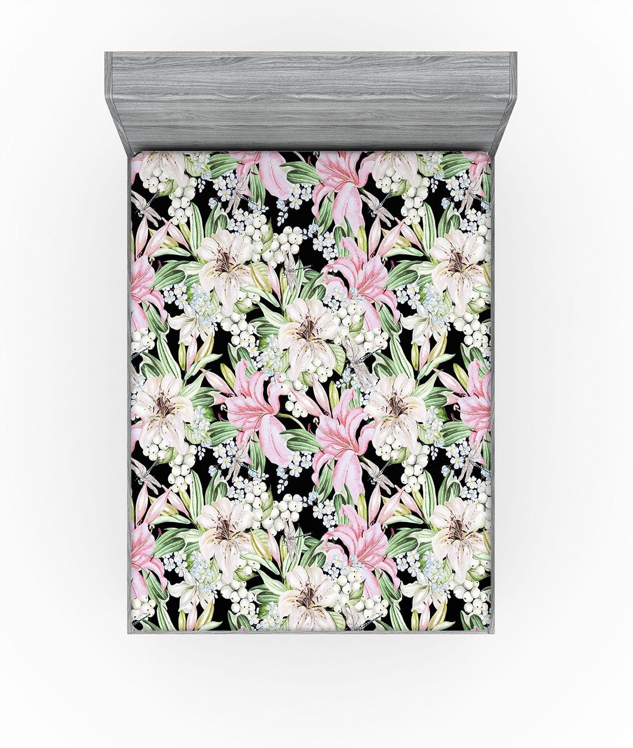 imageAmbesonne Floral Fitted Sheet Valentines Day Romantic Concept Watercolor Hydrangeas Roses Birds Decorative Soft Bedding AllRound Elastic Pocket California King Soft Pink Pistachio GreenSoft Pink Pale Green