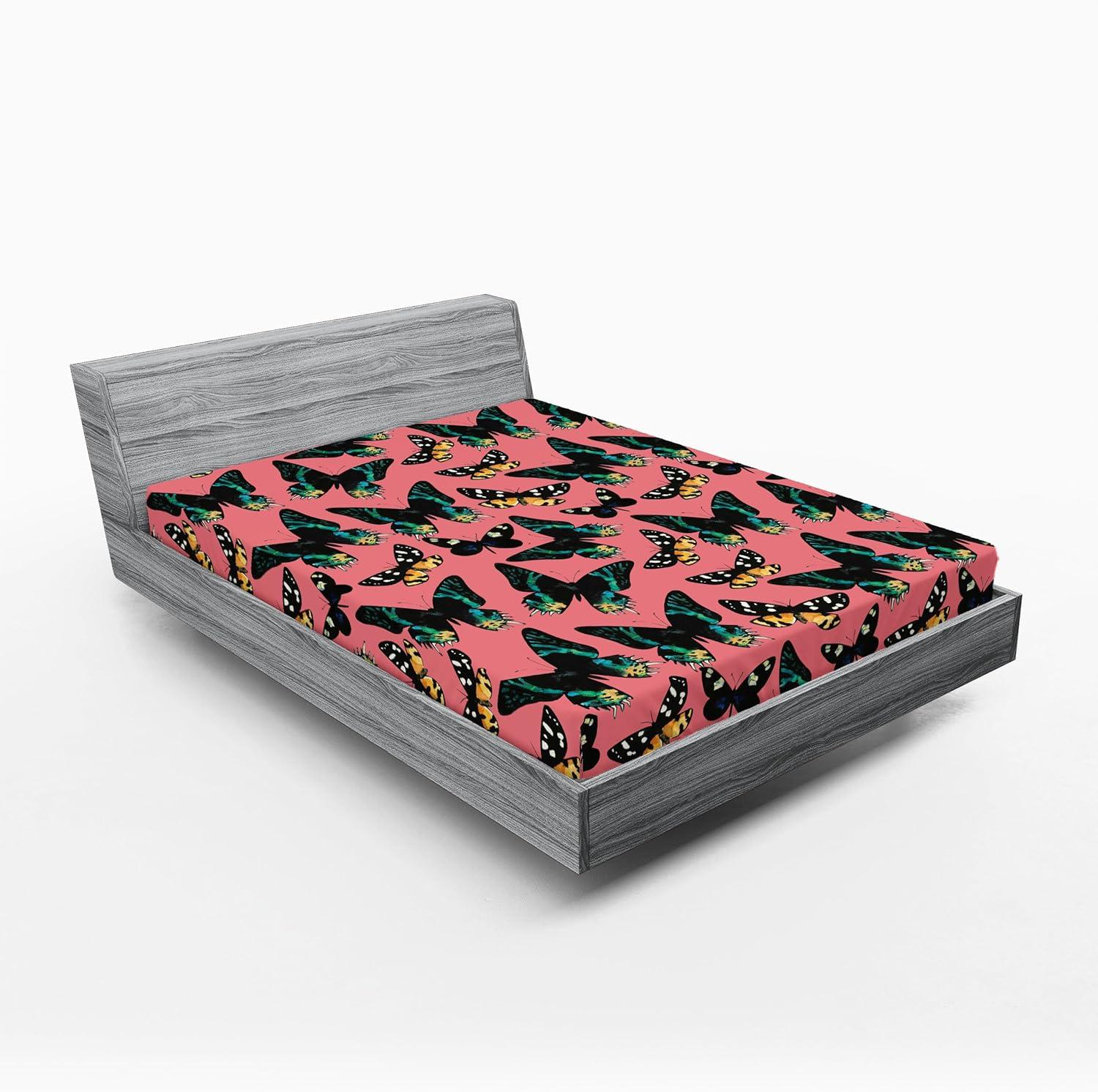 imageAmbesonne Floral Fitted Sheet Valentines Day Romantic Concept Watercolor Hydrangeas Roses Birds Decorative Soft Bedding AllRound Elastic Pocket California King Soft Pink Pistachio GreenPastel Pink Forest Green