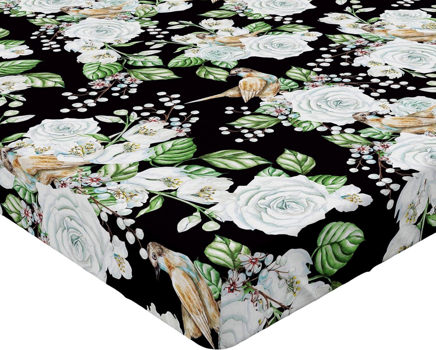 imageAmbesonne Floral Fitted Sheet Valentines Day Romantic Concept Watercolor Hydrangeas Roses Birds Decorative Soft Bedding AllRound Elastic Pocket California King Soft Pink Pistachio GreenSea Green Pastel Brown