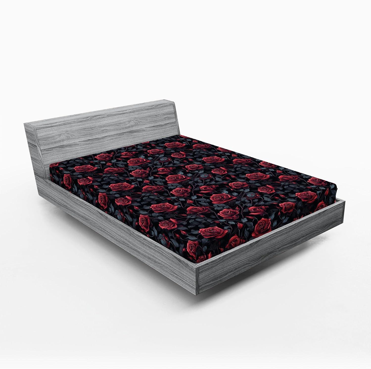 imageAmbesonne Floral Fitted Sheet Valentines Day Romantic Concept Watercolor Hydrangeas Roses Birds Decorative Soft Bedding AllRound Elastic Pocket California King Soft Pink Pistachio GreenRed Blue Grey Dark Grey