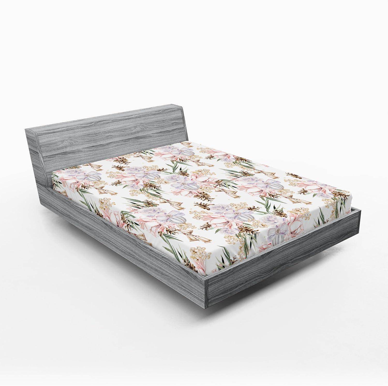 imageAmbesonne Floral Fitted Sheet Valentines Day Romantic Concept Watercolor Hydrangeas Roses Birds Decorative Soft Bedding AllRound Elastic Pocket California King Soft Pink Pistachio GreenPale Ceil Blue Green