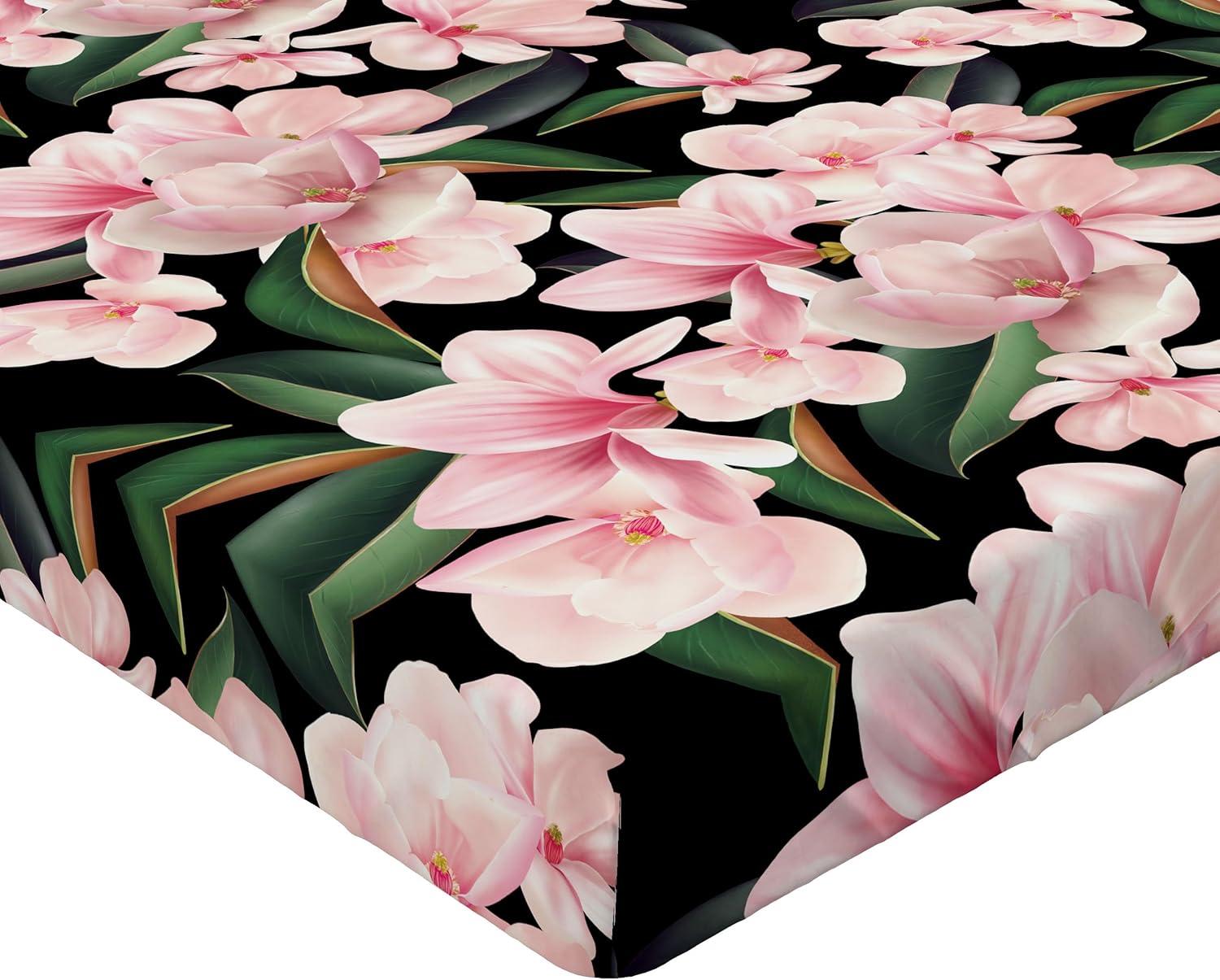 imageAmbesonne Floral Fitted Sheet Valentines Day Romantic Concept Watercolor Hydrangeas Roses Birds Decorative Soft Bedding AllRound Elastic Pocket California King Soft Pink Pistachio GreenJade Green and Pastel Pink