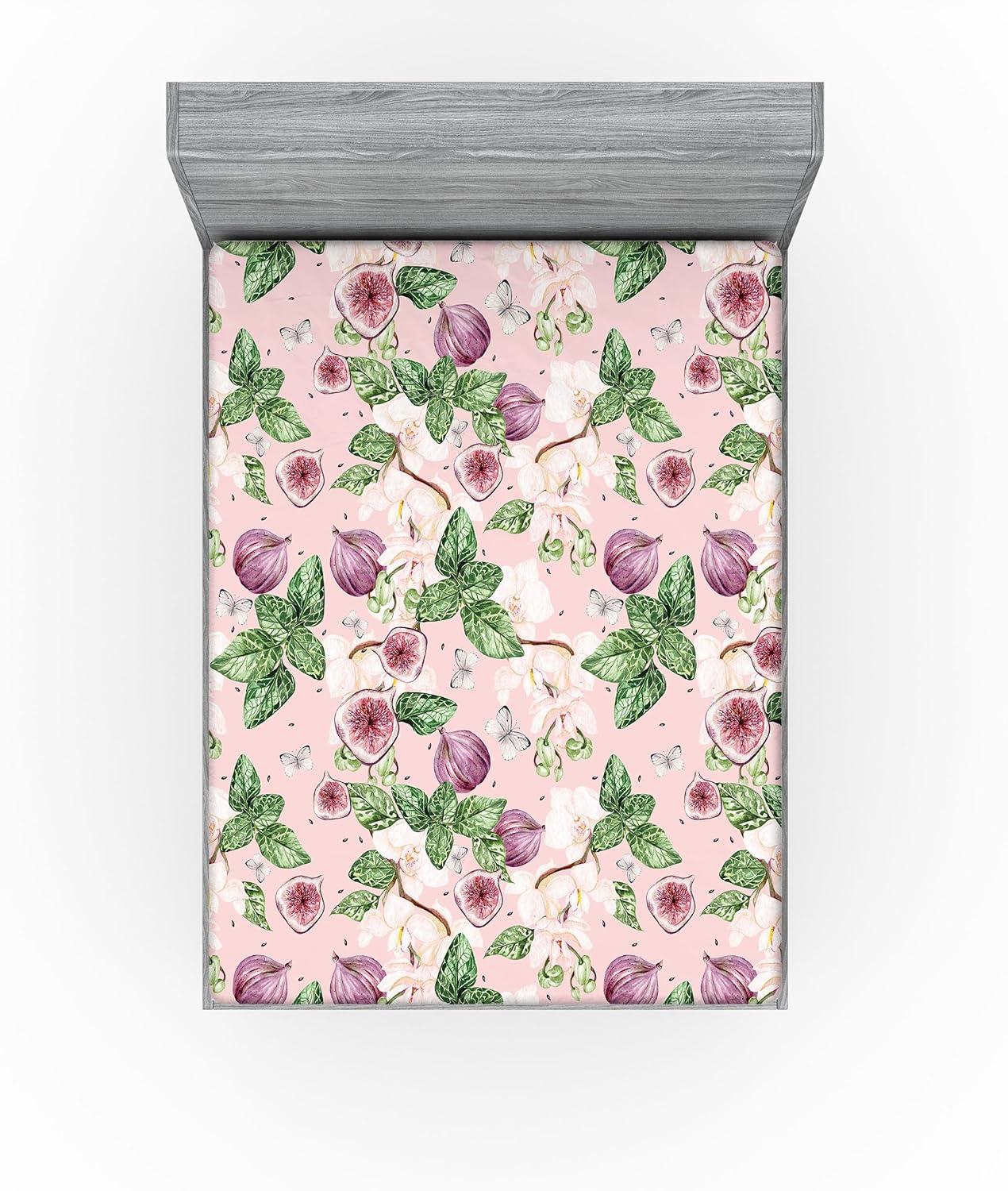 imageAmbesonne Floral Fitted Sheet Valentines Day Romantic Concept Watercolor Hydrangeas Roses Birds Decorative Soft Bedding AllRound Elastic Pocket California King Soft Pink Pistachio GreenFern Green Lilac and Blush