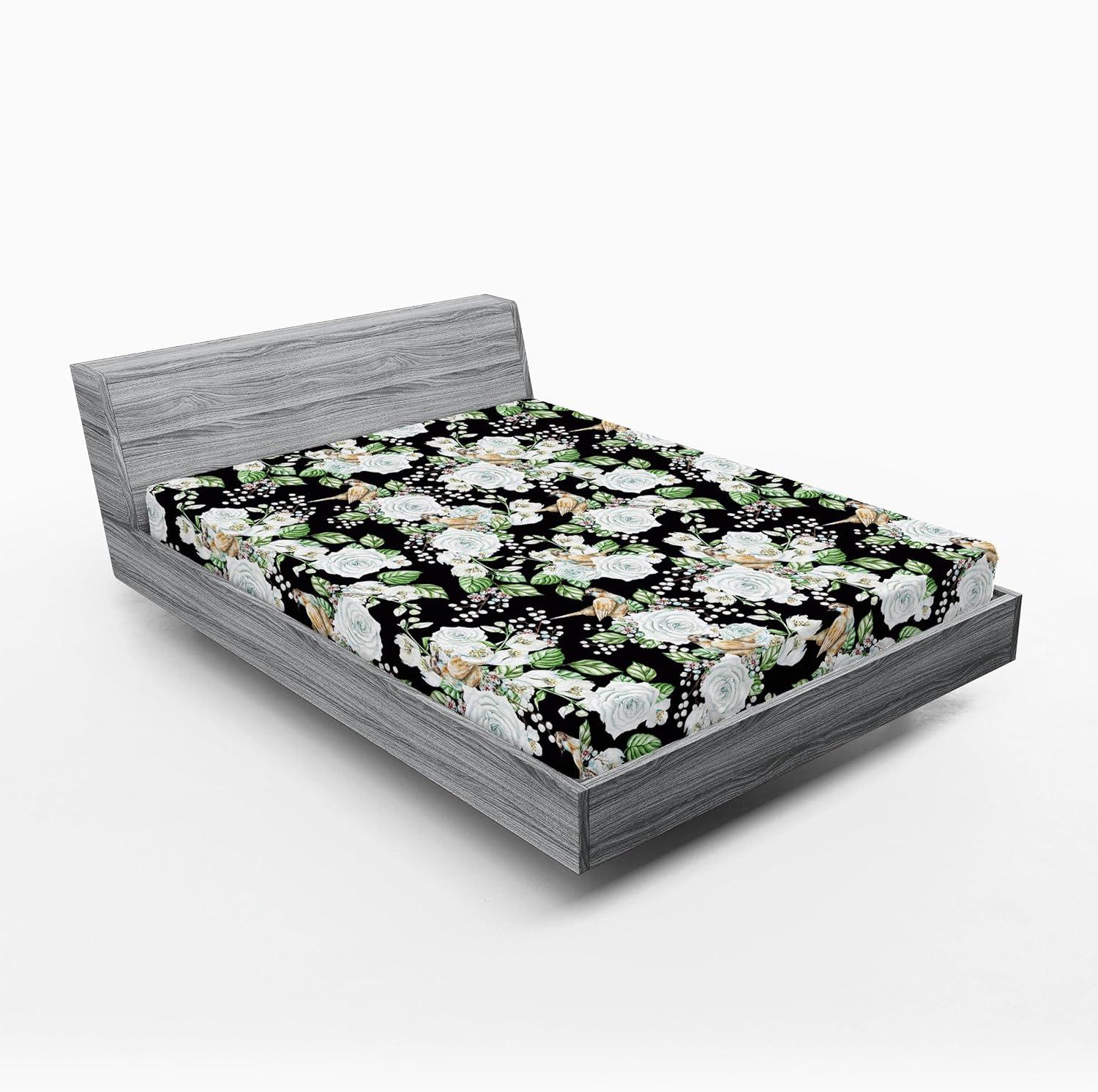imageAmbesonne Floral Fitted Sheet Valentines Day Romantic Concept Watercolor Hydrangeas Roses Birds Decorative Soft Bedding AllRound Elastic Pocket California King Soft Pink Pistachio GreenSea Green Pastel Brown
