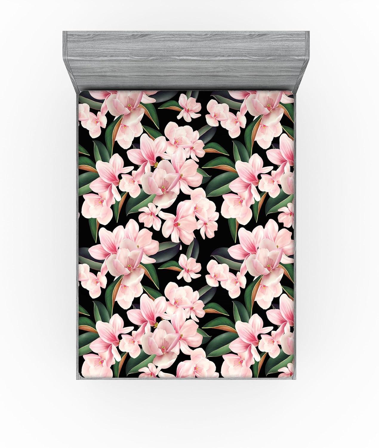imageAmbesonne Floral Fitted Sheet Valentines Day Romantic Concept Watercolor Hydrangeas Roses Birds Decorative Soft Bedding AllRound Elastic Pocket California King Soft Pink Pistachio GreenJade Green and Pastel Pink
