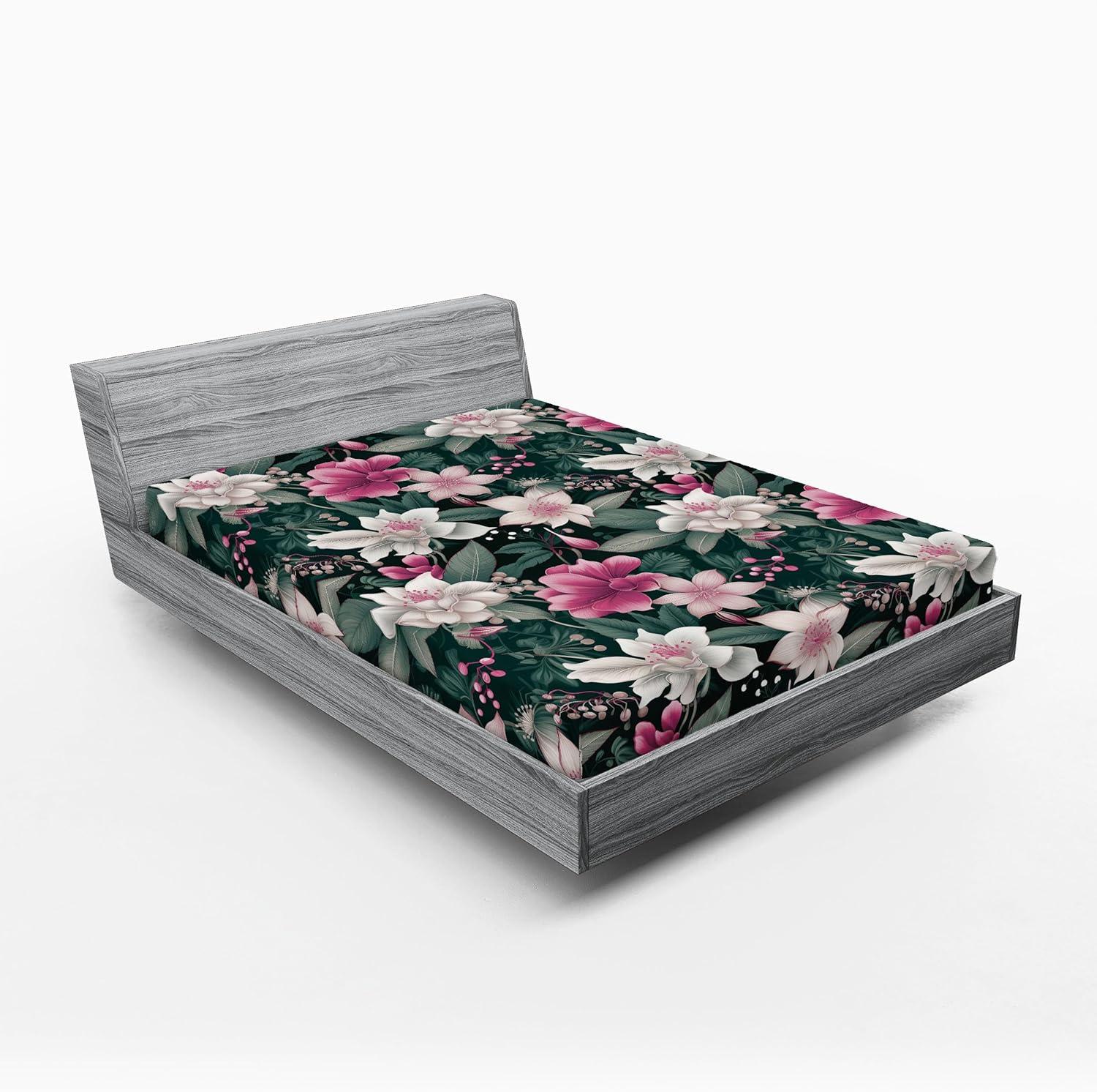 imageAmbesonne Floral Fitted Sheet Valentines Day Romantic Concept Watercolor Hydrangeas Roses Birds Decorative Soft Bedding AllRound Elastic Pocket California King Soft Pink Pistachio GreenPink Laurel Green White