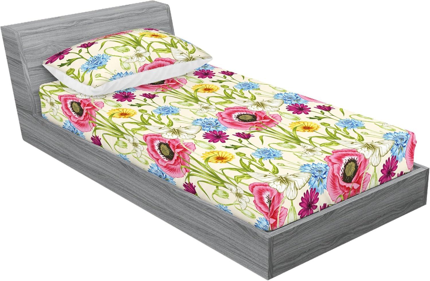 imageAmbesonne Floral Fitted Sheet amp Pillow Sham Set Monochrome Lily Flowers Valentines Day Concept Retro Illustration Decorative Printed 3 Piece Bedding Decor Set Full Charcoal Grey and WhiteApple Green and Dark Pink