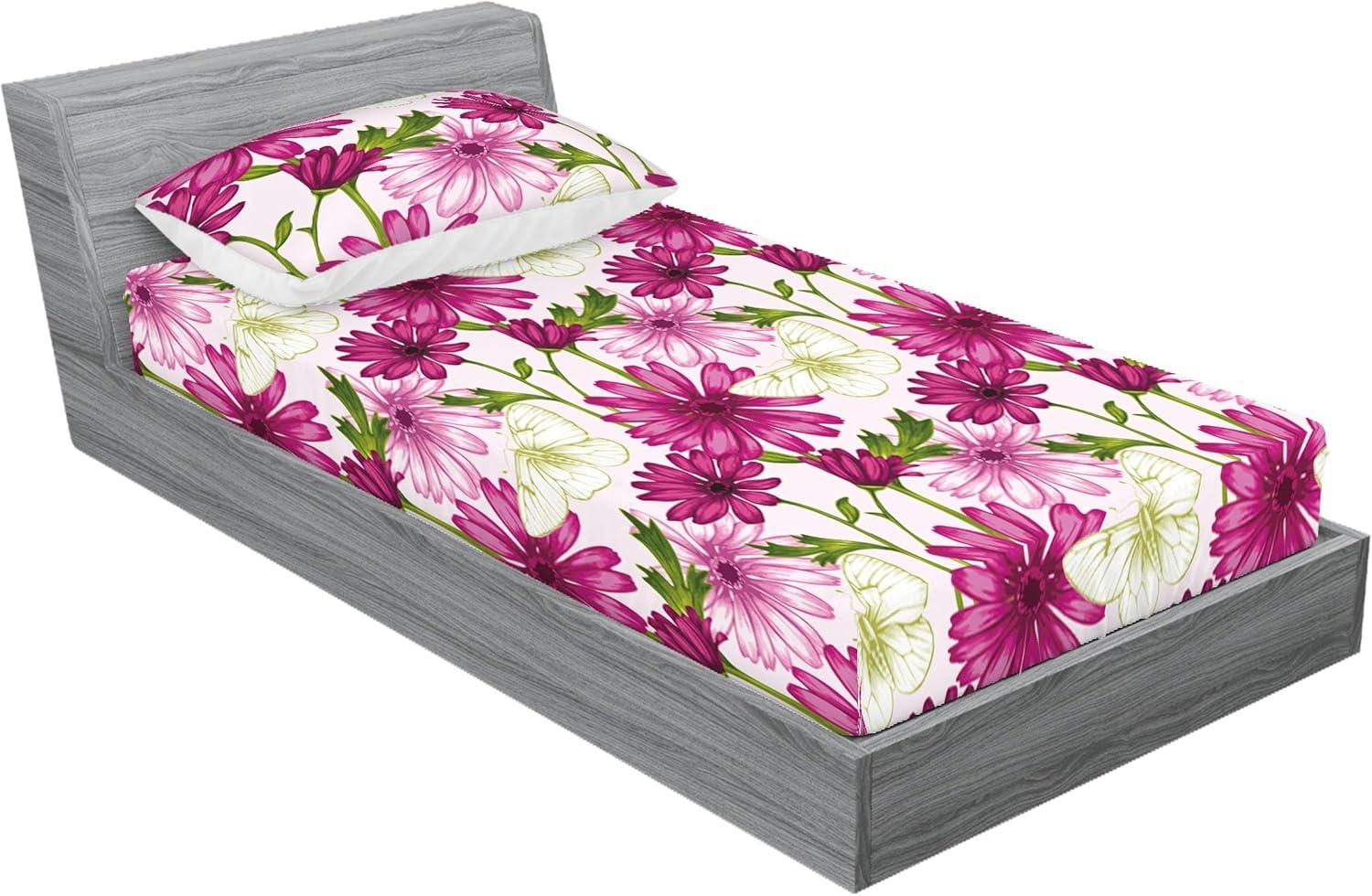 imageAmbesonne Floral Fitted Sheet amp Pillow Sham Set Monochrome Lily Flowers Valentines Day Concept Retro Illustration Decorative Printed 3 Piece Bedding Decor Set Full Charcoal Grey and WhiteOlive Green and Dried Rose