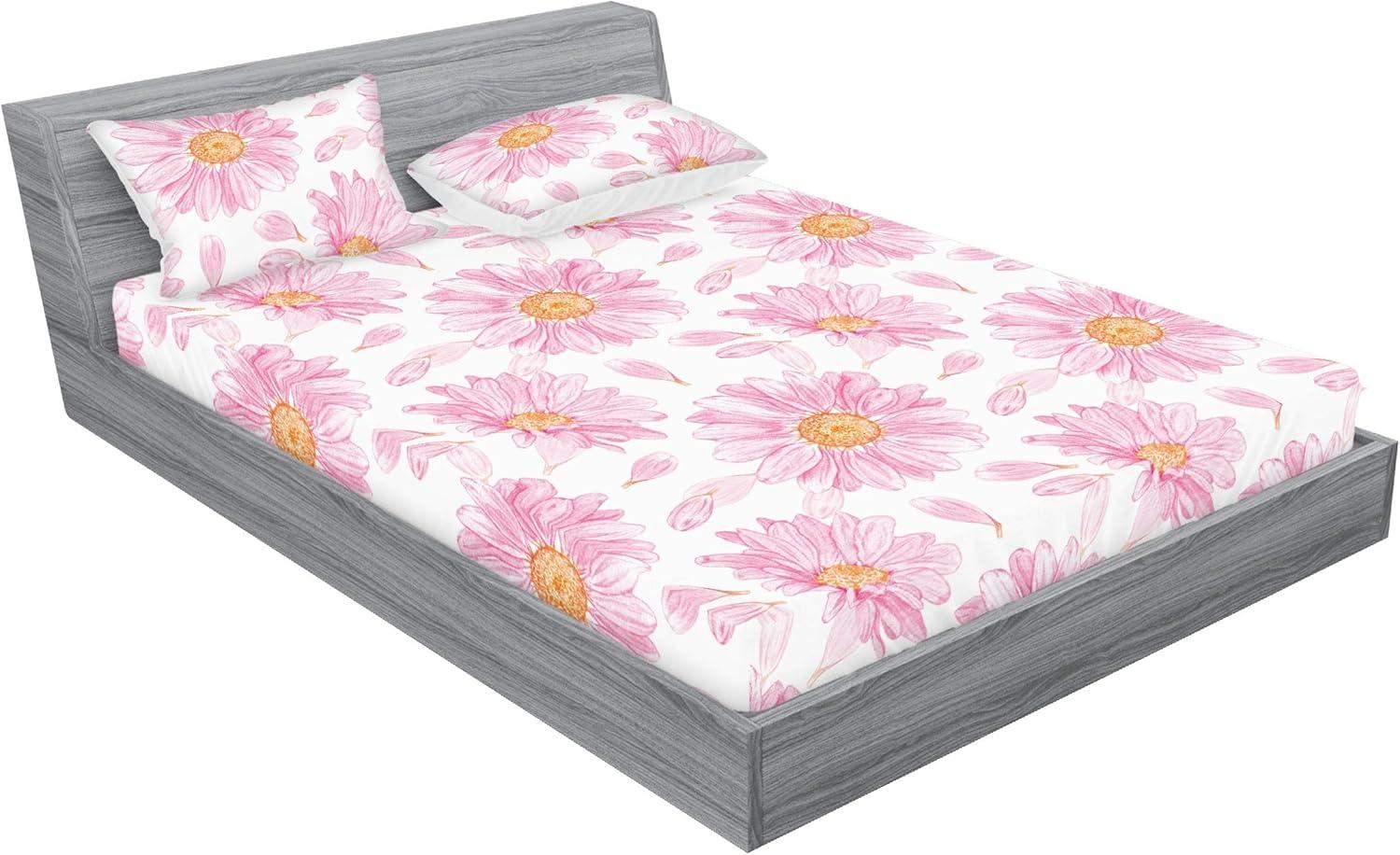 imageAmbesonne Floral Fitted Sheet amp Pillow Sham Set Monochrome Lily Flowers Valentines Day Concept Retro Illustration Decorative Printed 3 Piece Bedding Decor Set Full Charcoal Grey and WhiteSoft Pink and Sand Brown