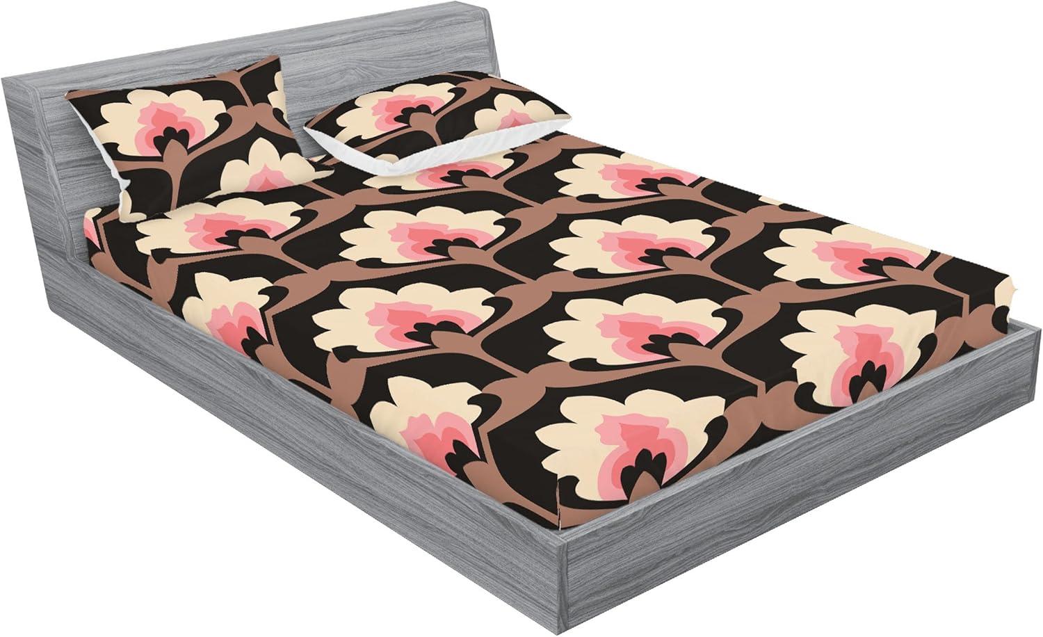 imageAmbesonne Floral Fitted Sheet amp Pillow Sham Set Monochrome Lily Flowers Valentines Day Concept Retro Illustration Decorative Printed 3 Piece Bedding Decor Set Full Charcoal Grey and WhitePastel Pink and Pale Rust