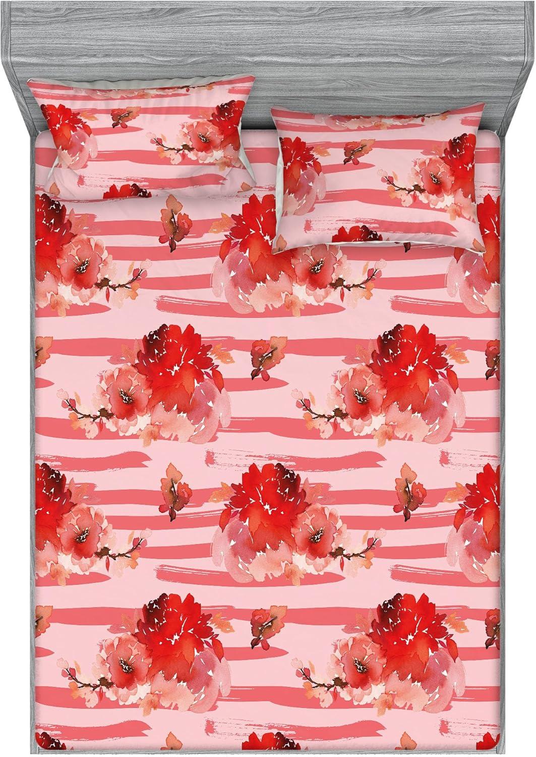 imageAmbesonne Floral Fitted Sheet amp Pillow Sham Set Monochrome Lily Flowers Valentines Day Concept Retro Illustration Decorative Printed 3 Piece Bedding Decor Set Full Charcoal Grey and WhiteDark Pink Coral and Blush