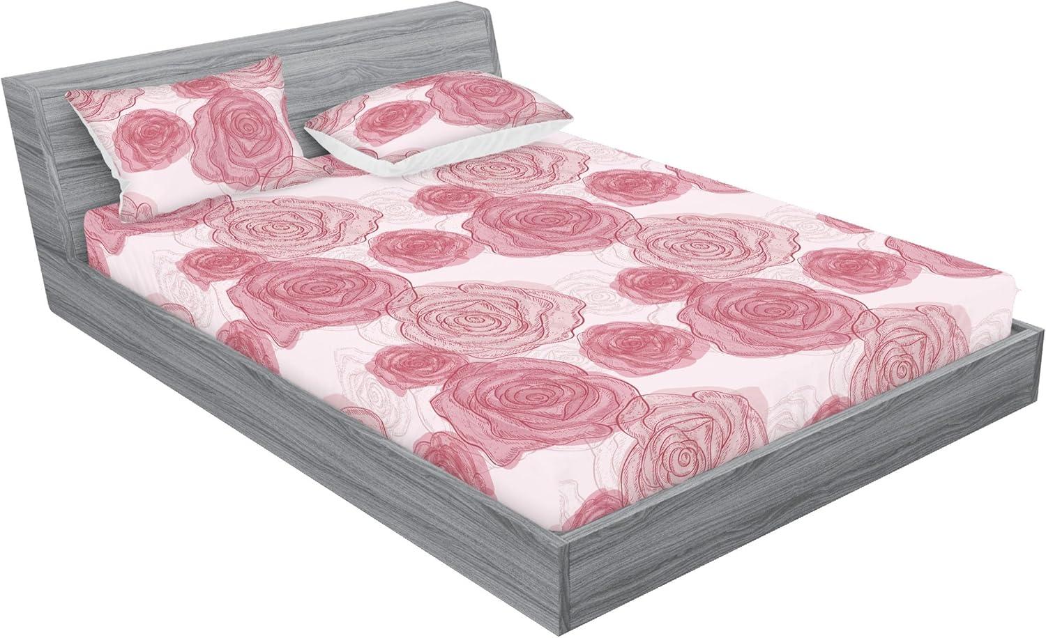 imageAmbesonne Floral Fitted Sheet amp Pillow Sham Set Monochrome Lily Flowers Valentines Day Concept Retro Illustration Decorative Printed 3 Piece Bedding Decor Set Full Charcoal Grey and WhitePale Ruby Grey Pink