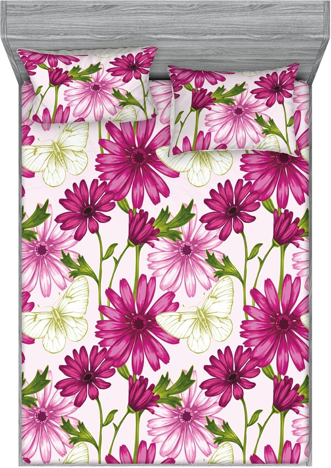 imageAmbesonne Floral Fitted Sheet amp Pillow Sham Set Monochrome Lily Flowers Valentines Day Concept Retro Illustration Decorative Printed 3 Piece Bedding Decor Set Full Charcoal Grey and WhiteOlive Green and Dried Rose