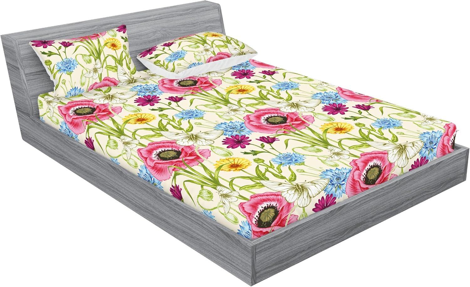 imageAmbesonne Floral Fitted Sheet amp Pillow Sham Set Monochrome Lily Flowers Valentines Day Concept Retro Illustration Decorative Printed 3 Piece Bedding Decor Set Full Charcoal Grey and WhiteApple Green and Dark Pink