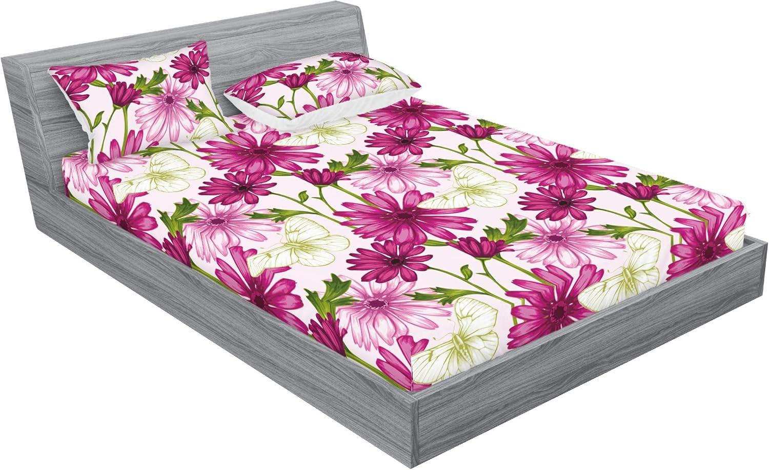 imageAmbesonne Floral Fitted Sheet amp Pillow Sham Set Monochrome Lily Flowers Valentines Day Concept Retro Illustration Decorative Printed 3 Piece Bedding Decor Set Full Charcoal Grey and WhiteOlive Green and Dried Rose