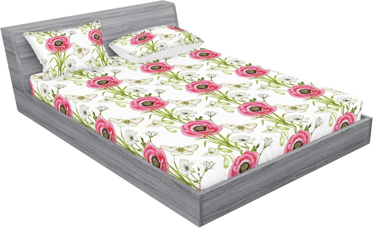 imageAmbesonne Floral Fitted Sheet amp Pillow Sham Set Monochrome Lily Flowers Valentines Day Concept Retro Illustration Decorative Printed 3 Piece Bedding Decor Set Full Charcoal Grey and WhiteDark Pink and Olive Green