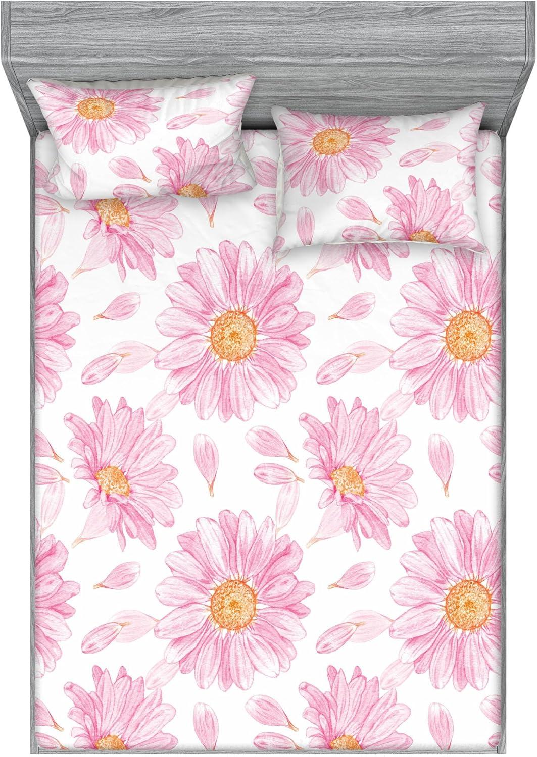 imageAmbesonne Floral Fitted Sheet amp Pillow Sham Set Monochrome Lily Flowers Valentines Day Concept Retro Illustration Decorative Printed 3 Piece Bedding Decor Set Full Charcoal Grey and WhiteSoft Pink and Sand Brown