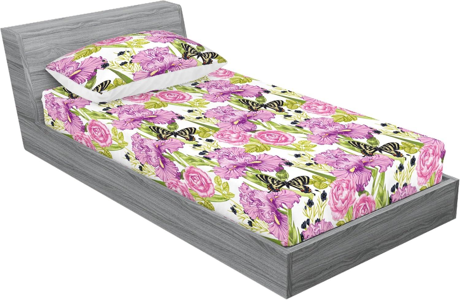imageAmbesonne Floral Fitted Sheet amp Pillow Sham Set Monochrome Lily Flowers Valentines Day Concept Retro Illustration Decorative Printed 3 Piece Bedding Decor Set Full Charcoal Grey and WhiteAvocado Green Pale Purple