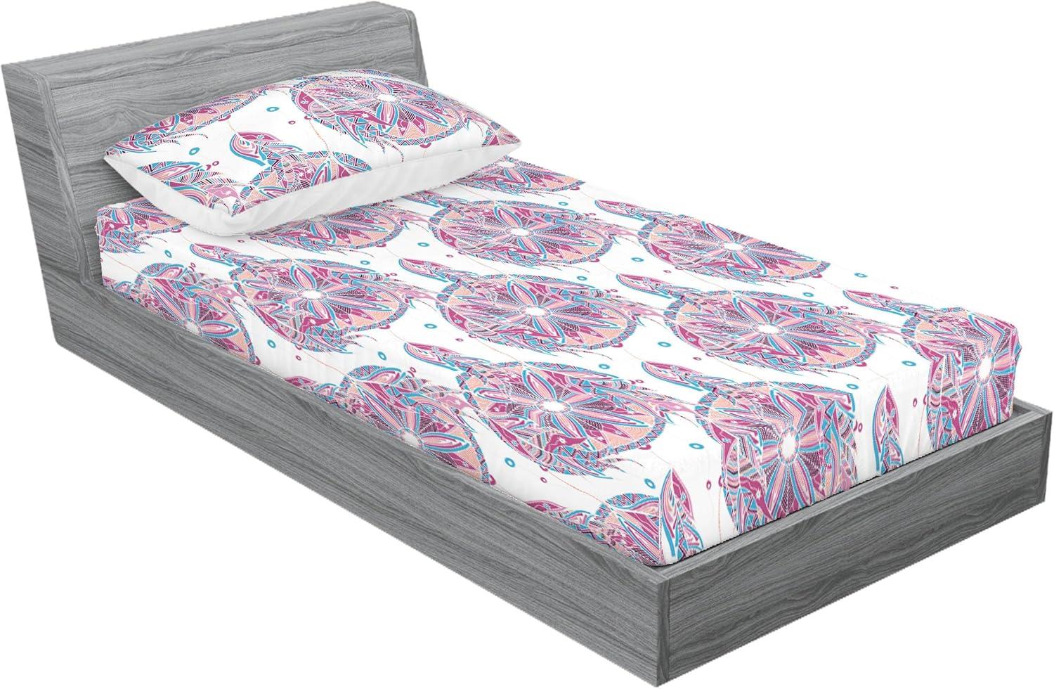 imageAmbesonne Floral Fitted Sheet amp Pillow Sham Set Monochrome Lily Flowers Valentines Day Concept Retro Illustration Decorative Printed 3 Piece Bedding Decor Set Full Charcoal Grey and WhitePastel Pink and Sky Blue