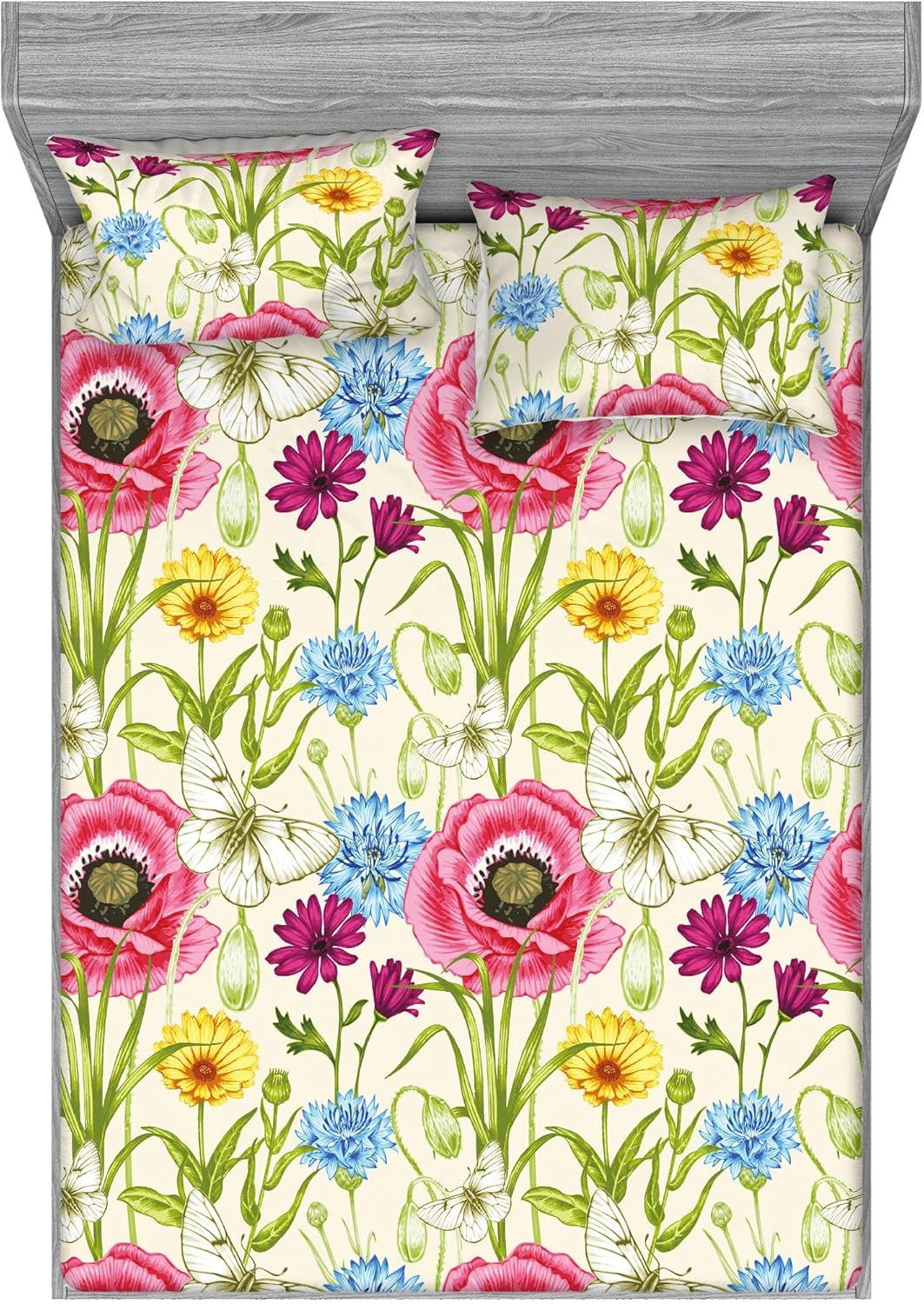 imageAmbesonne Floral Fitted Sheet amp Pillow Sham Set Monochrome Lily Flowers Valentines Day Concept Retro Illustration Decorative Printed 3 Piece Bedding Decor Set Full Charcoal Grey and WhiteApple Green and Dark Pink