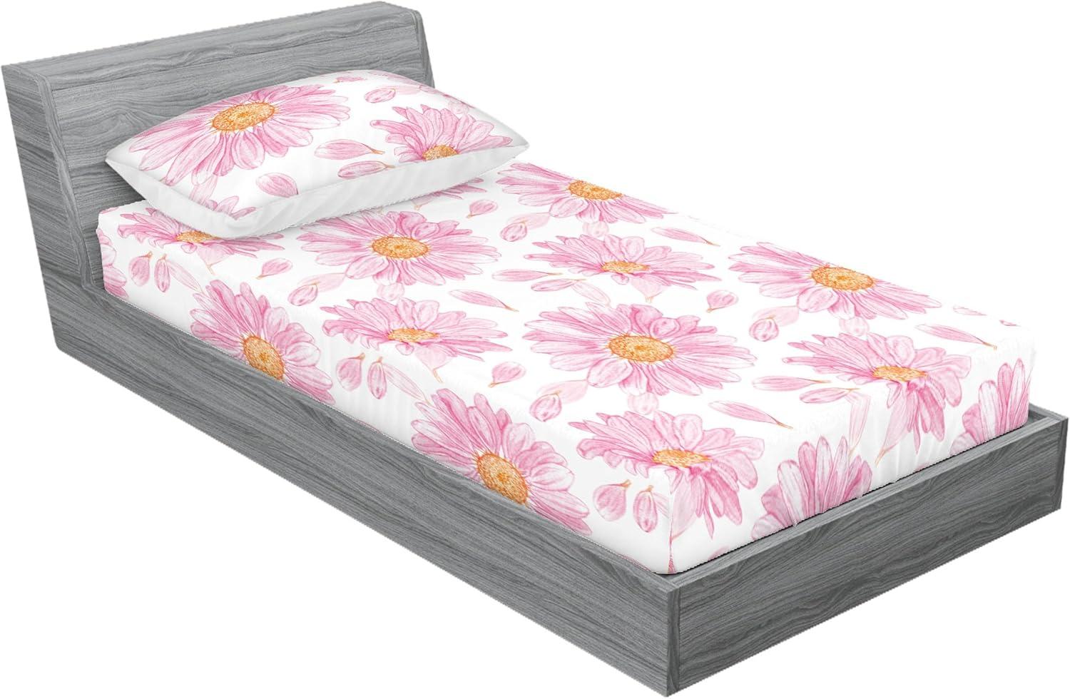 imageAmbesonne Floral Fitted Sheet amp Pillow Sham Set Monochrome Lily Flowers Valentines Day Concept Retro Illustration Decorative Printed 3 Piece Bedding Decor Set Full Charcoal Grey and WhiteSoft Pink and Sand Brown
