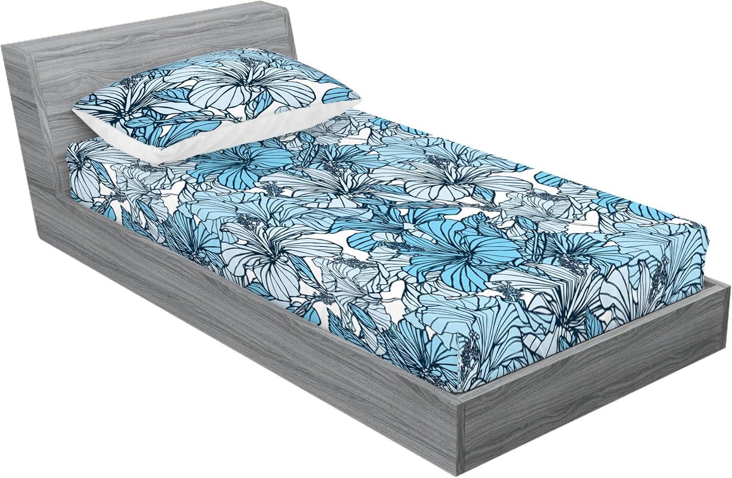 imageAmbesonne Floral Fitted Sheet amp Pillow Sham Set Romantic Valentines Day Theme Overlapping Simplistic Rose Flowers Art Decorative Printed 3 Piece Bedding Decor Set Calking Pale Salmon and BlushPale Azure Blue and White