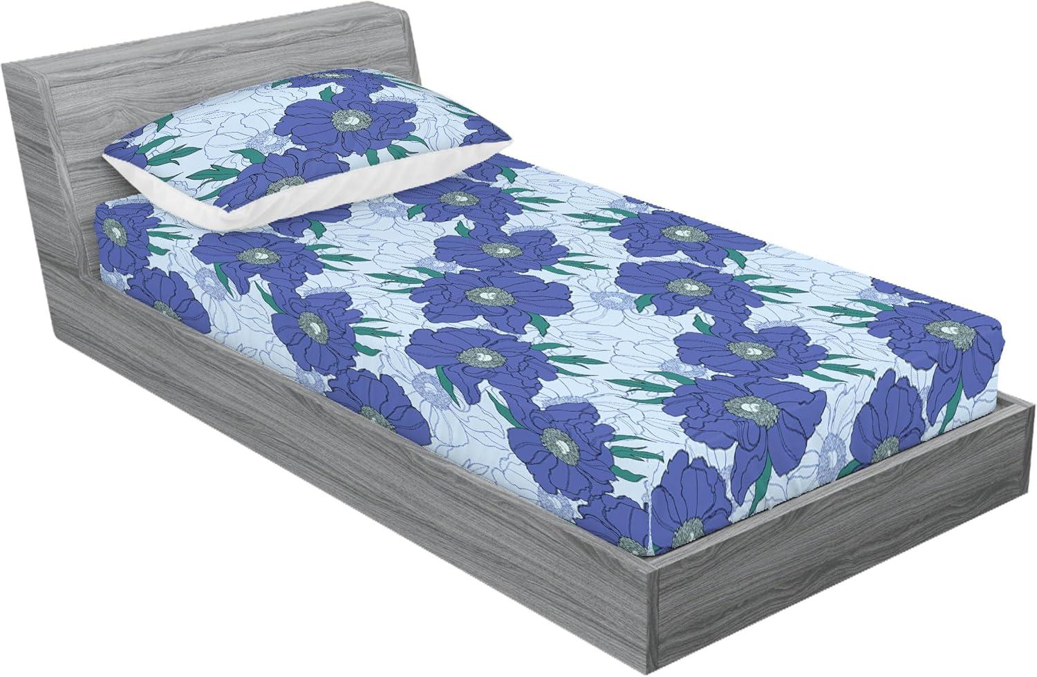 imageAmbesonne Floral Fitted Sheet amp Pillow Sham Set Romantic Valentines Day Theme Overlapping Simplistic Rose Flowers Art Decorative Printed 3 Piece Bedding Decor Set Calking Pale Salmon and BlushDark Ceil Blue Fern Green