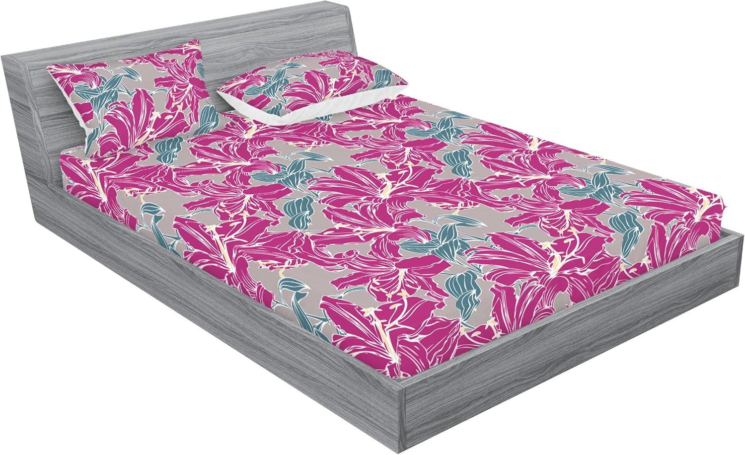 imageAmbesonne Floral Fitted Sheet amp Pillow Sham Set Romantic Valentines Day Theme Overlapping Simplistic Rose Flowers Art Decorative Printed 3 Piece Bedding Decor Set Calking Pale Salmon and BlushSoft Pink Slate Blue