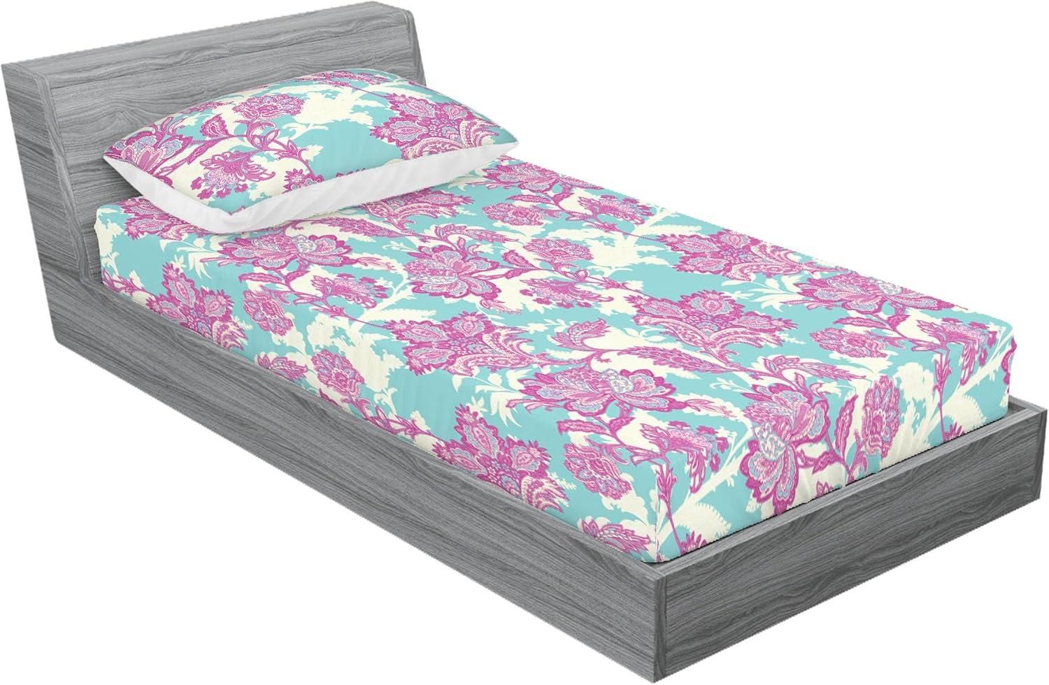 imageAmbesonne Floral Fitted Sheet amp Pillow Sham Set Romantic Valentines Day Theme Overlapping Simplistic Rose Flowers Art Decorative Printed 3 Piece Bedding Decor Set Calking Pale Salmon and BlushPale Fuchsia Seafoam