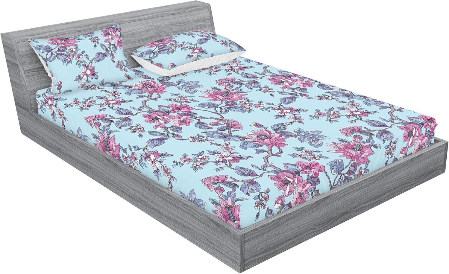 imageAmbesonne Floral Fitted Sheet amp Pillow Sham Set Romantic Valentines Day Theme Overlapping Simplistic Rose Flowers Art Decorative Printed 3 Piece Bedding Decor Set Calking Pale Salmon and BlushSoft Pink and Purpleblue