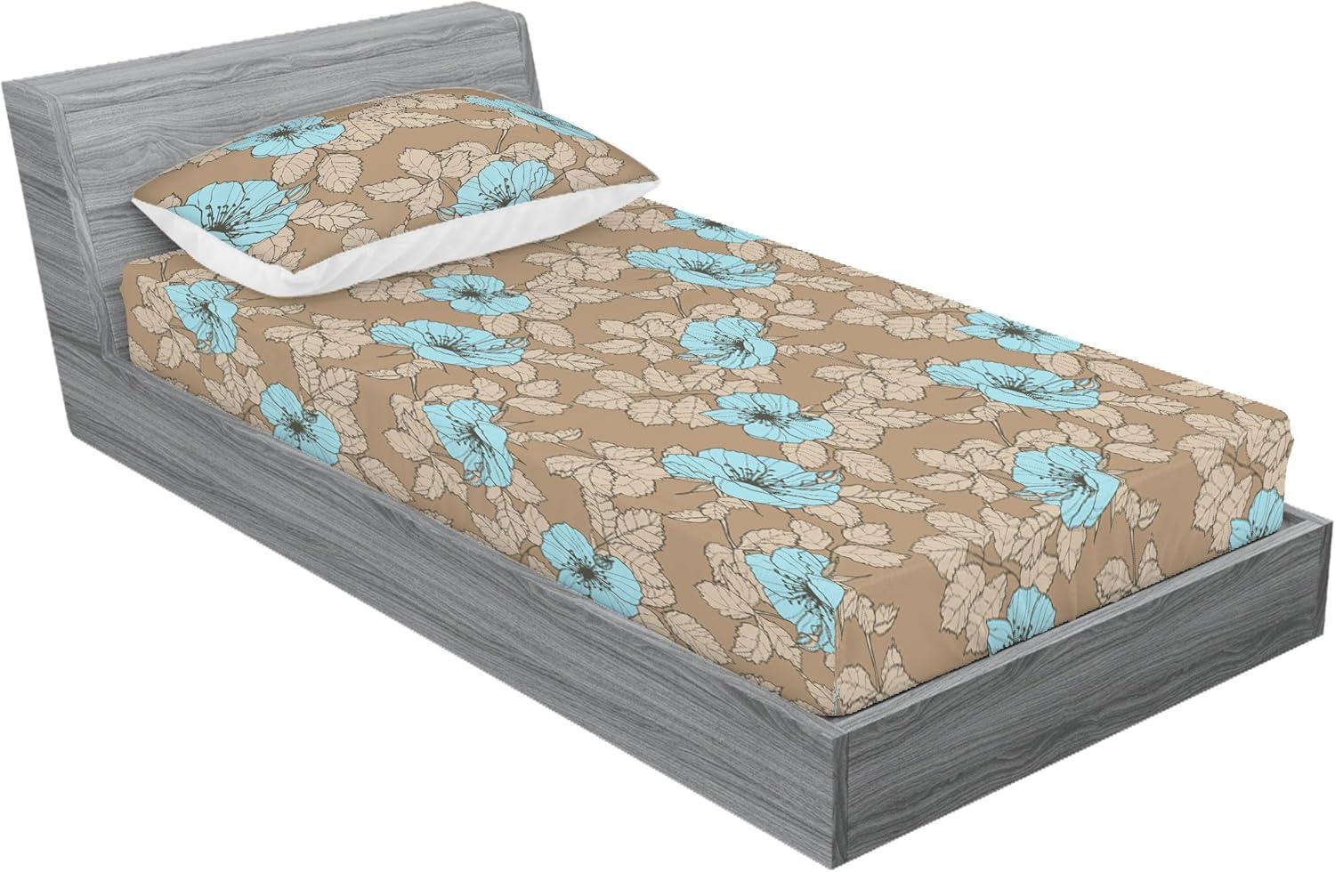 imageAmbesonne Floral Fitted Sheet amp Pillow Sham Set Romantic Valentines Day Theme Overlapping Simplistic Rose Flowers Art Decorative Printed 3 Piece Bedding Decor Set Calking Pale Salmon and BlushPale Brown and Soft Blue