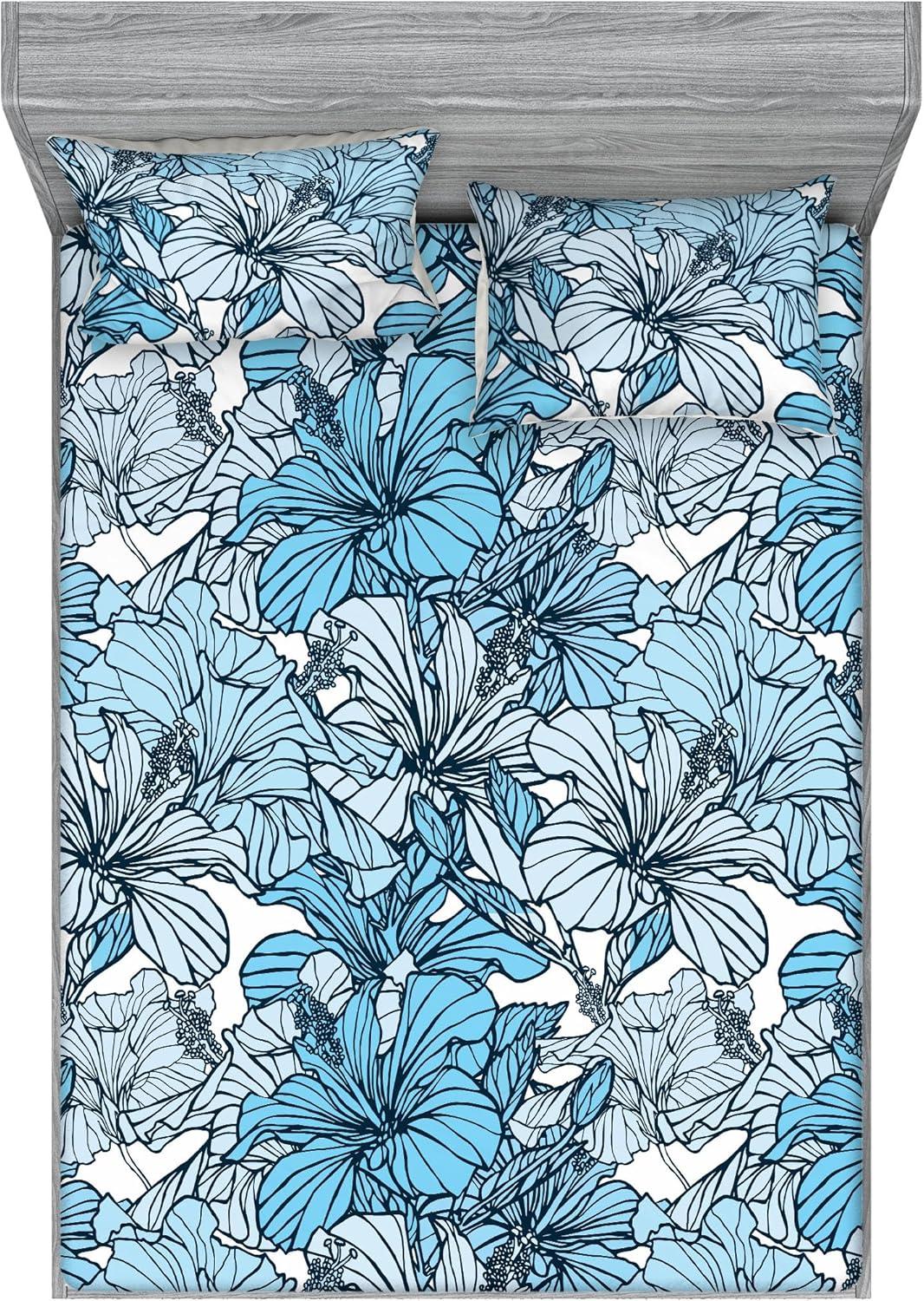 imageAmbesonne Floral Fitted Sheet amp Pillow Sham Set Romantic Valentines Day Theme Overlapping Simplistic Rose Flowers Art Decorative Printed 3 Piece Bedding Decor Set Calking Pale Salmon and BlushPale Azure Blue and White