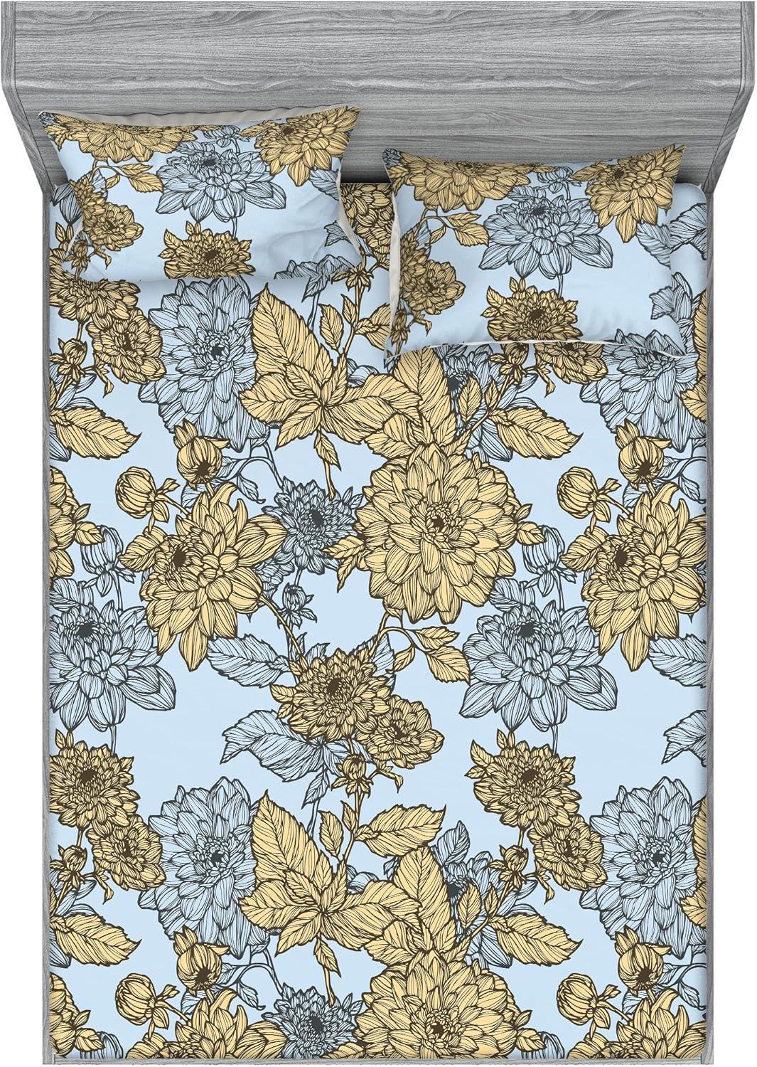 imageAmbesonne Floral Fitted Sheet amp Pillow Sham Set Romantic Valentines Day Theme Overlapping Simplistic Rose Flowers Art Decorative Printed 3 Piece Bedding Decor Set Calking Pale Salmon and BlushPale Blue and Sand Brown